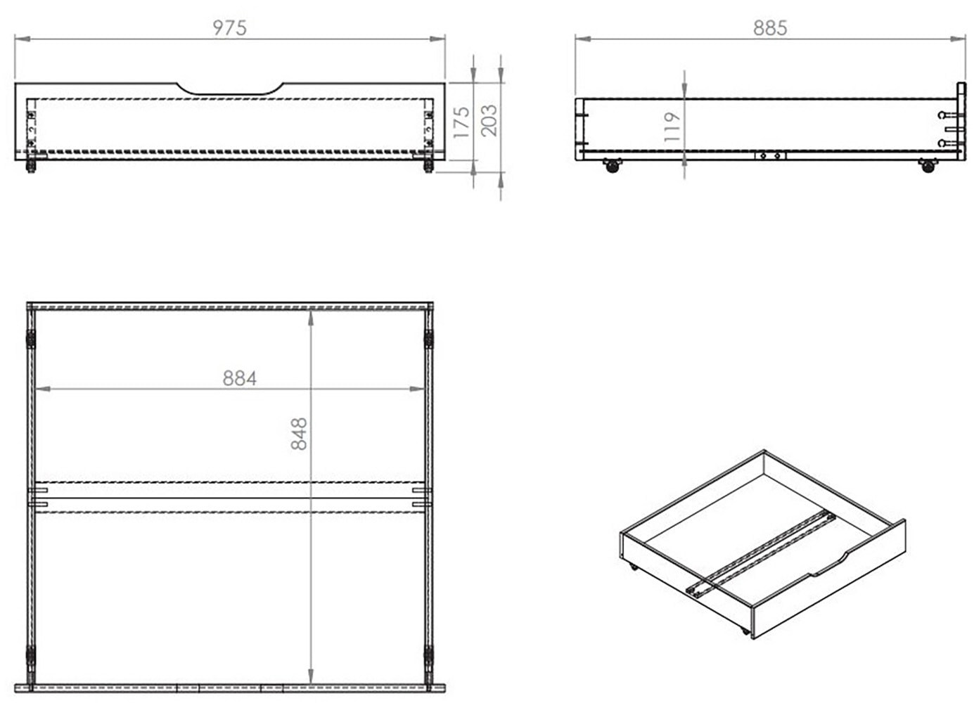 Vipack Massivholzbett »Pino, universell einsetzbar, gradliniges Design, Made in Europe« B/H/Tca. 211x84,4x 97,5cm, Liegefläche 90/200 cm, inkl. 2 Schubladen,  inkl. Rolllattenrost, Kiefer massiv, in Natur oder Weiss lackiert