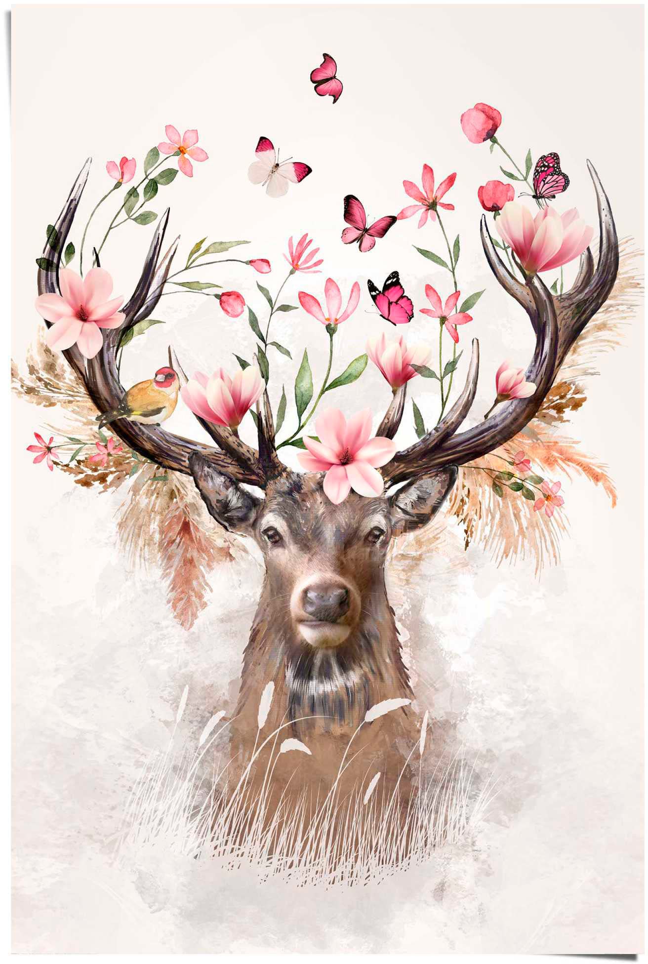 Image of Reinders Poster "Hirsch in Blumen"