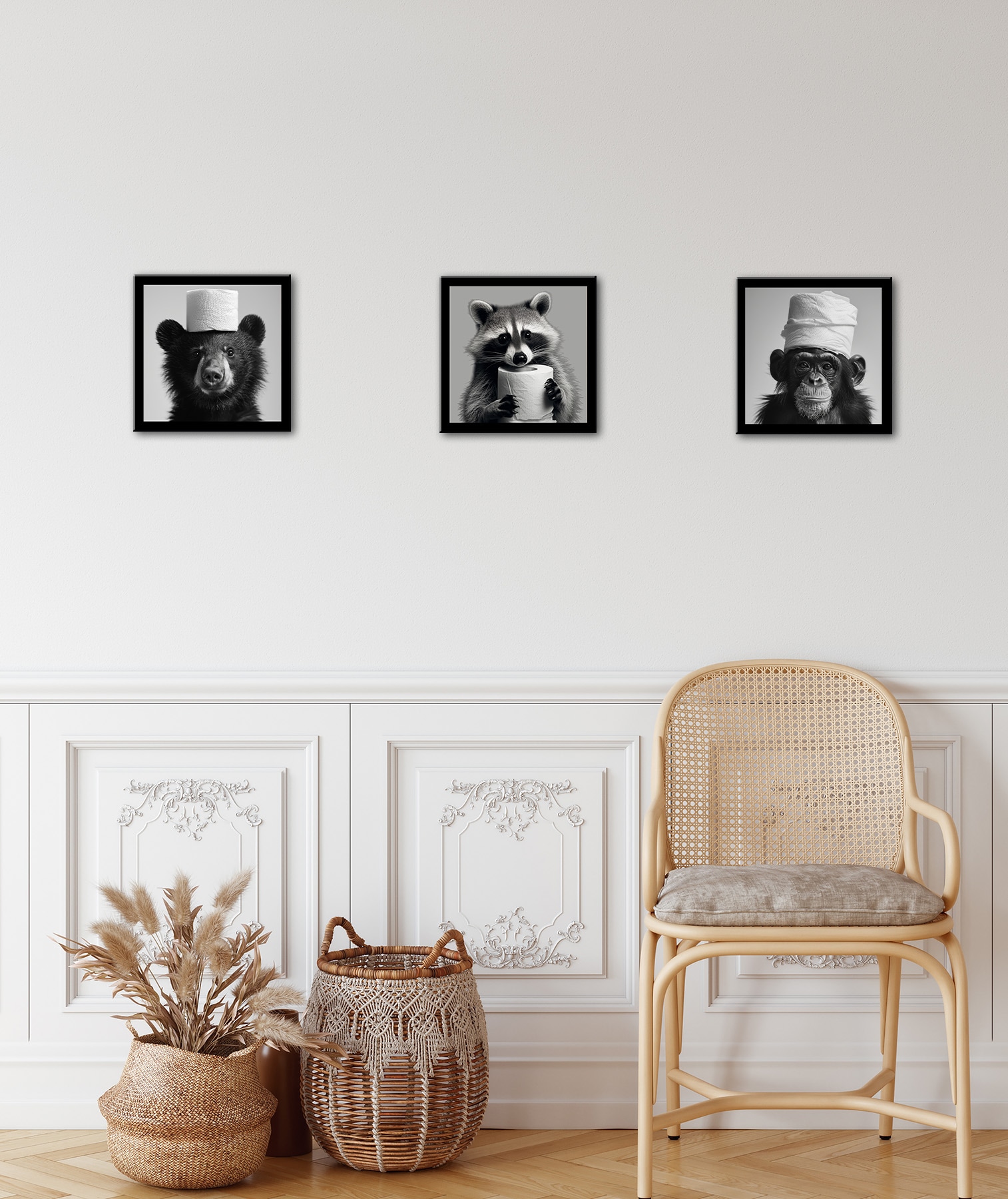 Bönninghoff Bild mit Rahmen »3er-Set gerahmte Bilder WC Tiere 3x23x23 cm – Tiermotiv modern« Affen | Humor | Tiere mehrteiliges Bilder-Set, harmonisch aufeinander abgestimmt