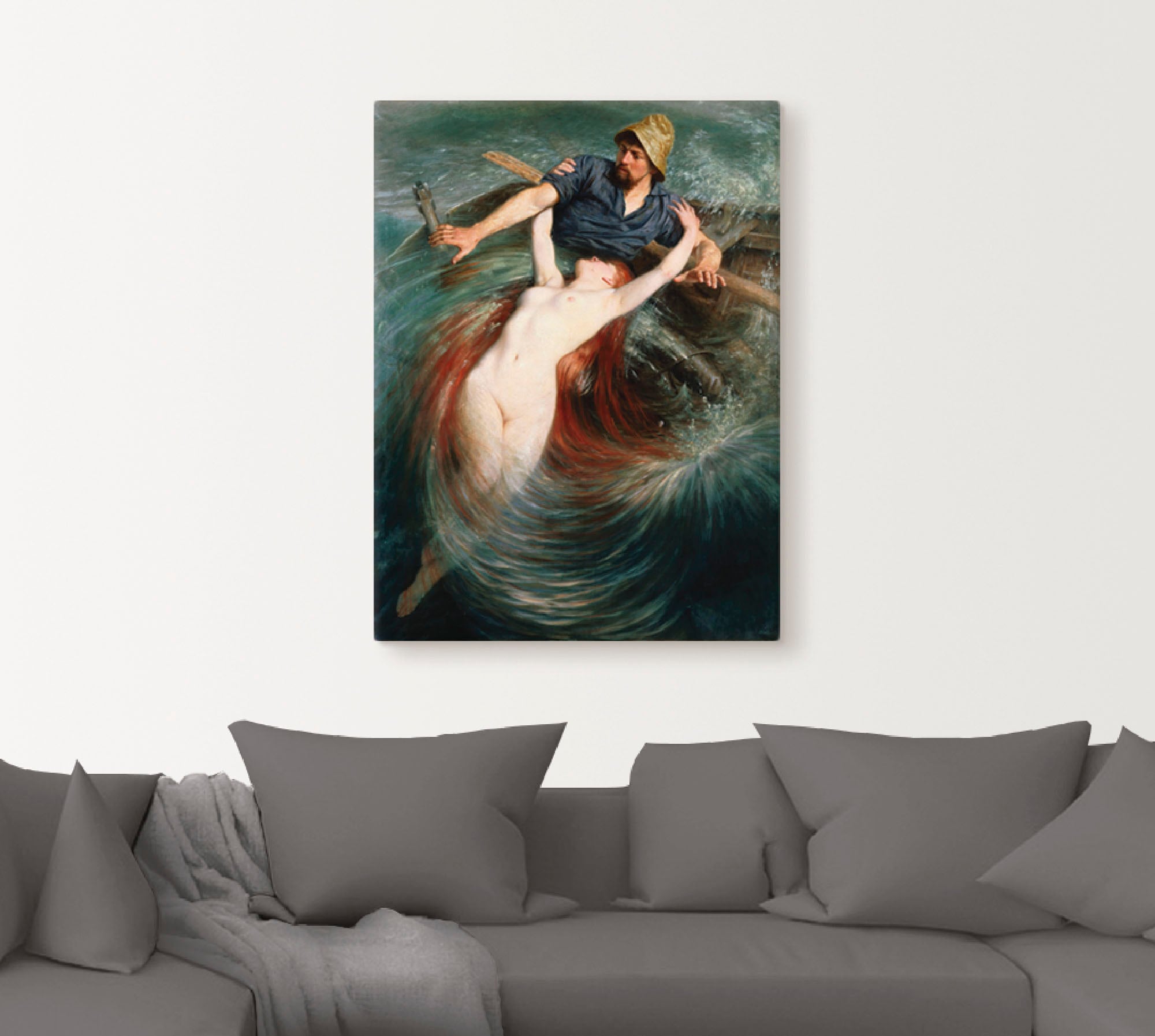 Artland Wandbild »Ein Fischer in den Fängen einer Sirene.«, klassische Fantasie, (1 St.), als Leinwandbild, Poster in verschied. Grössen