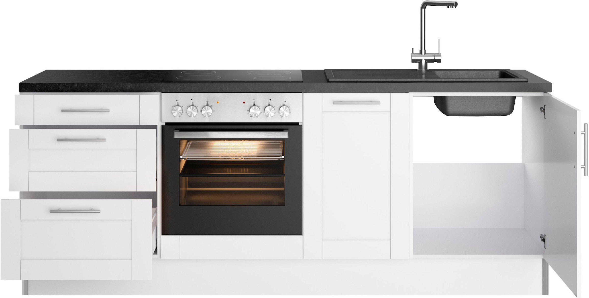 KOCHSTATION Küchenzeile »KS-Ahus«, 225 cm breit,wahlweise mit E-Geräten,Soft Close Funktion, MDF Fronten