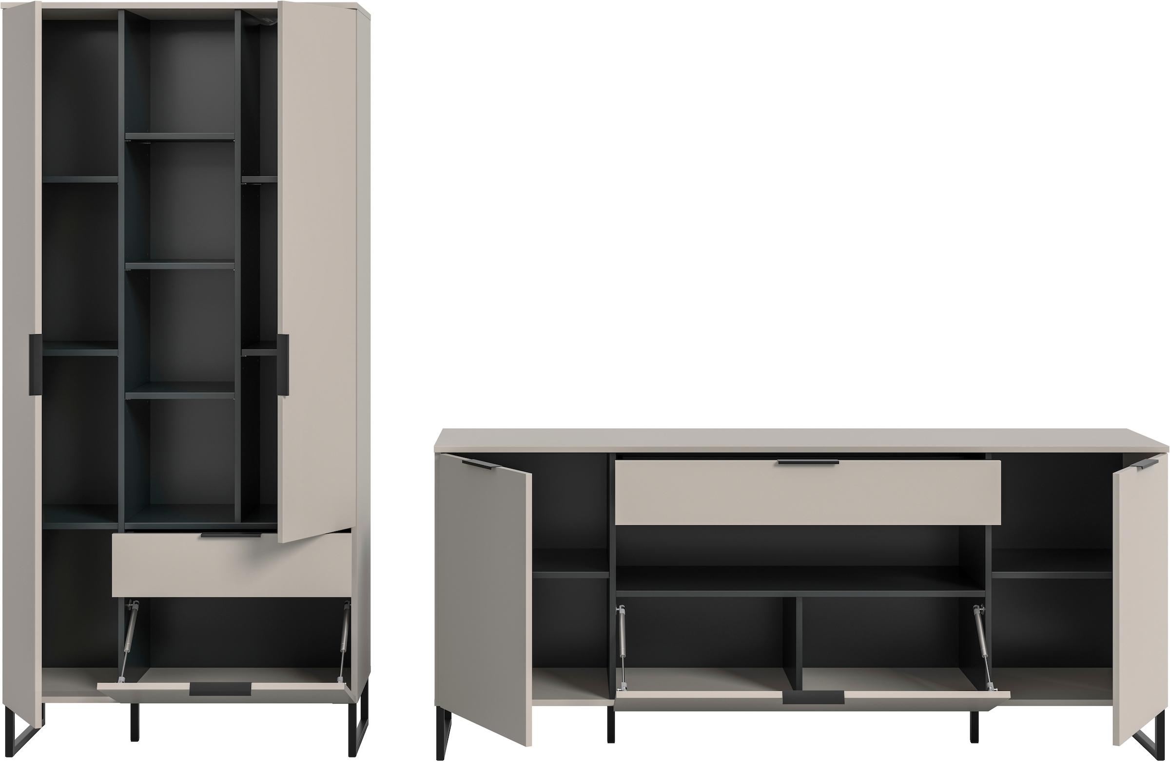 INOSIGN Wohnwand »ADIO, Breite 290 cm, 2-teiliges Set, mit Metall-Kufenfüsse« Set, bestehend aus: Mehrzweckschrank und Sideboard, 2 Stk. tlg.