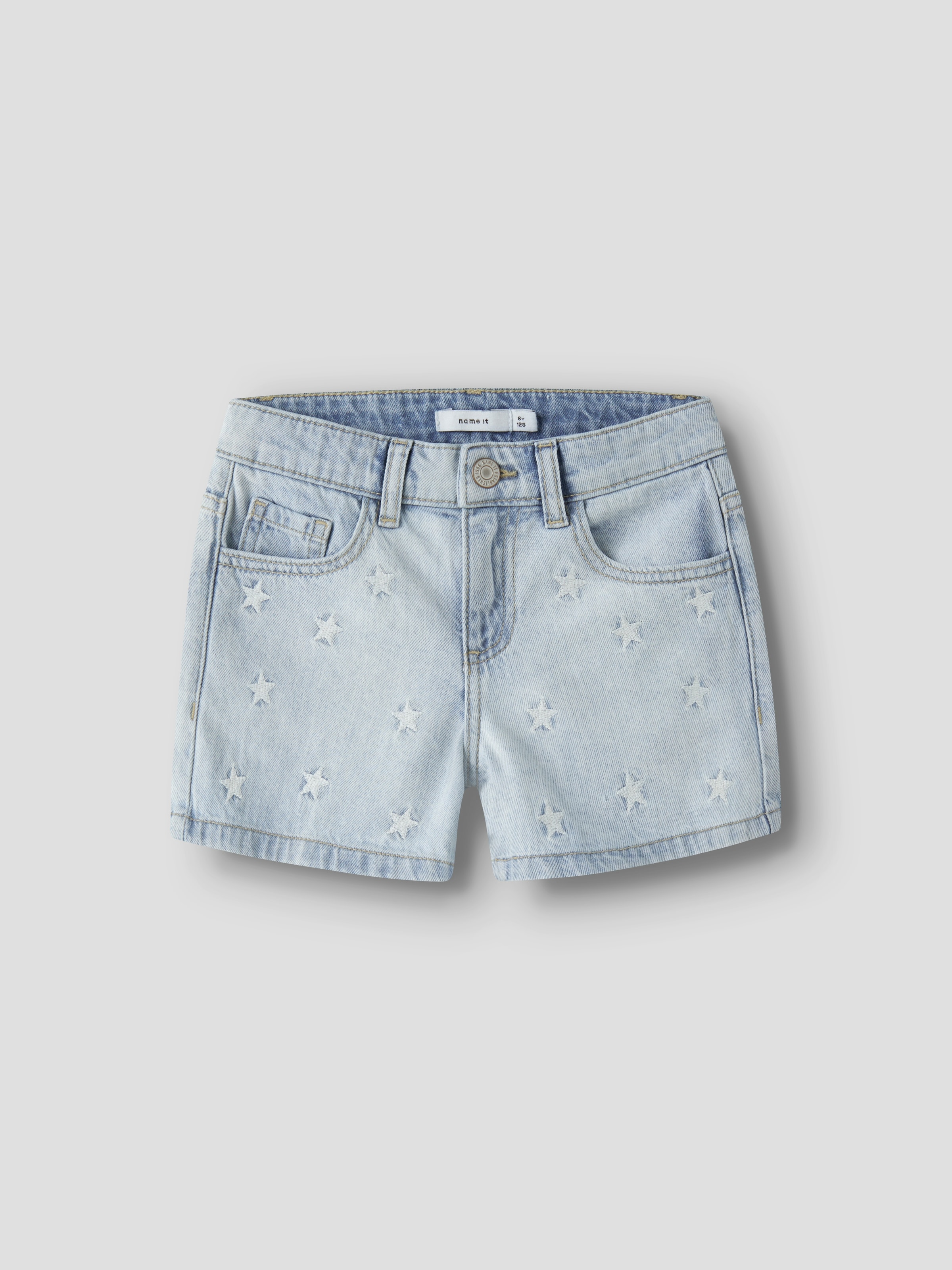 Name It Short en jean »NKFBELLA REG DNM SHORTS 3674-BE NOOS« Baumwolle, verstellbarer Bund, bestickte Details