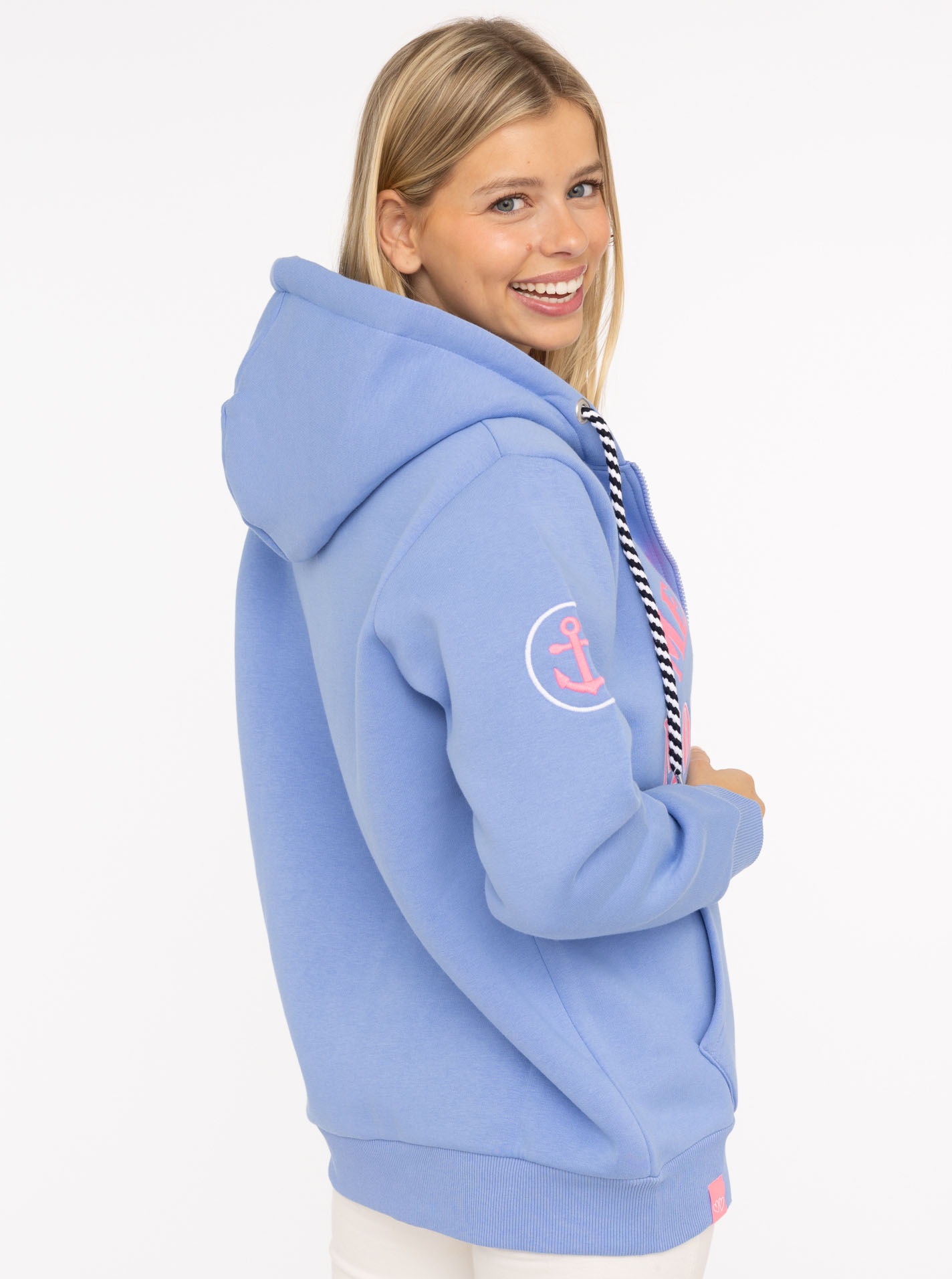 Zwillingsherz Veste sweat »"Moin Moin"« capuche, manches longues, fermeture éclair, mode, marin, cordon de serrage