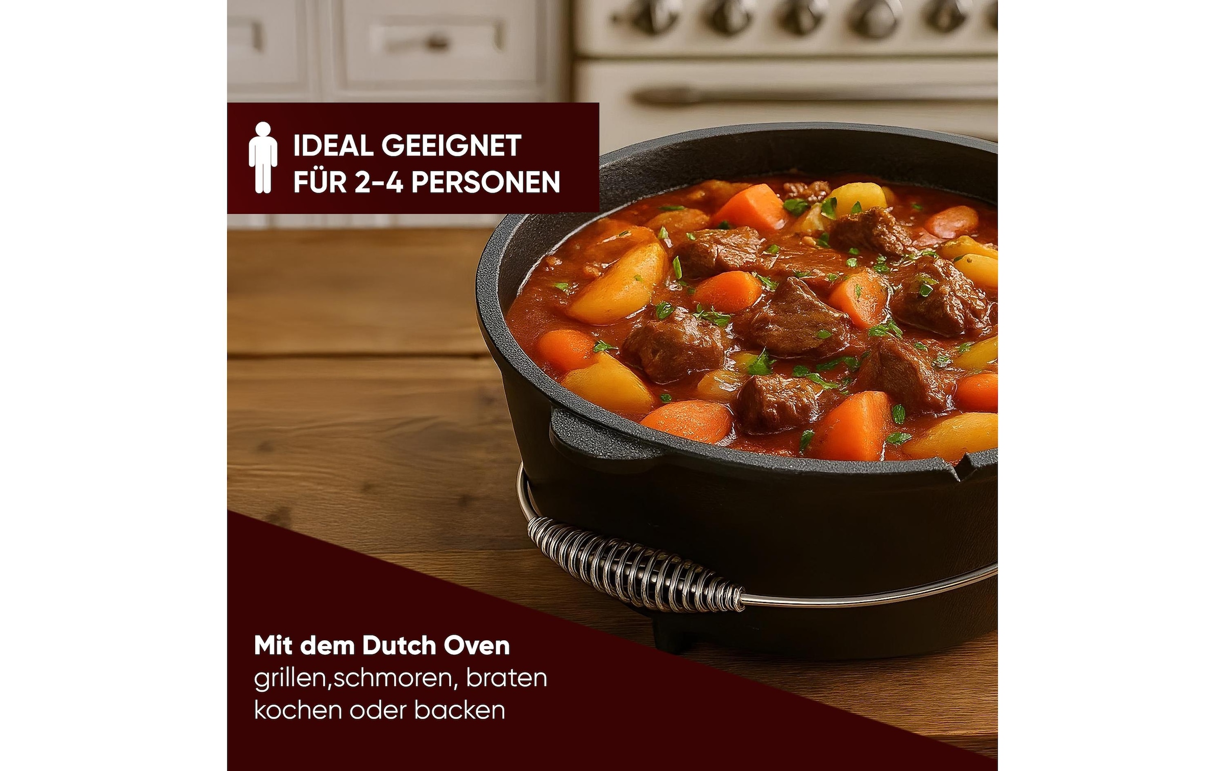   Marmite à barbecue »Gusskoenig Dutch Oven Set 4,5 l mit Deckelheber, Bürste« Set mit 2in1 Deckelheber und Reinigungsbürste