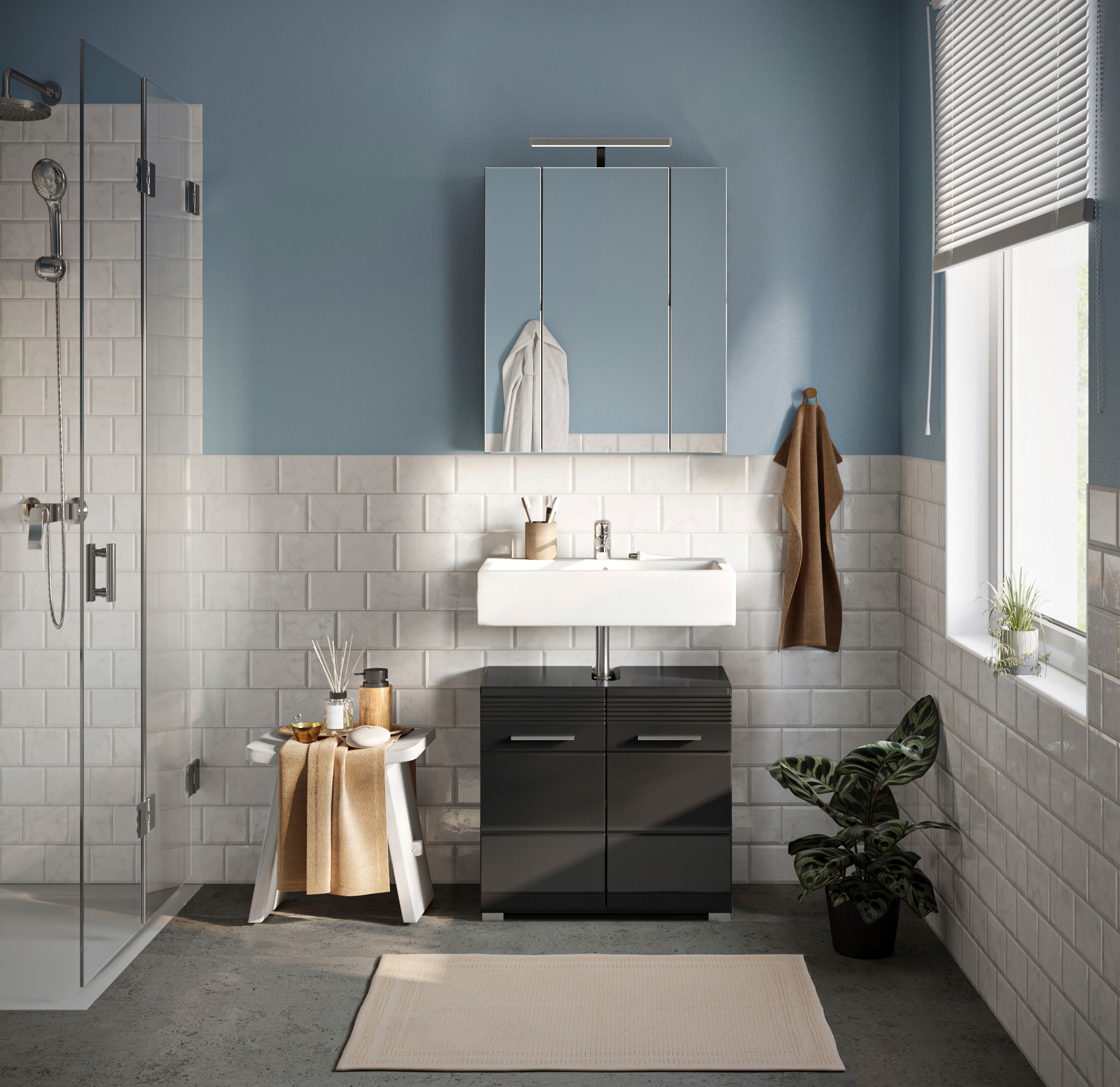 Home affaire Ensemble de meubles de salle de bain »Malmö, 2 teilig, inklusive LED Beleuchtung, bestehend aus:« 2 cuis tlg.