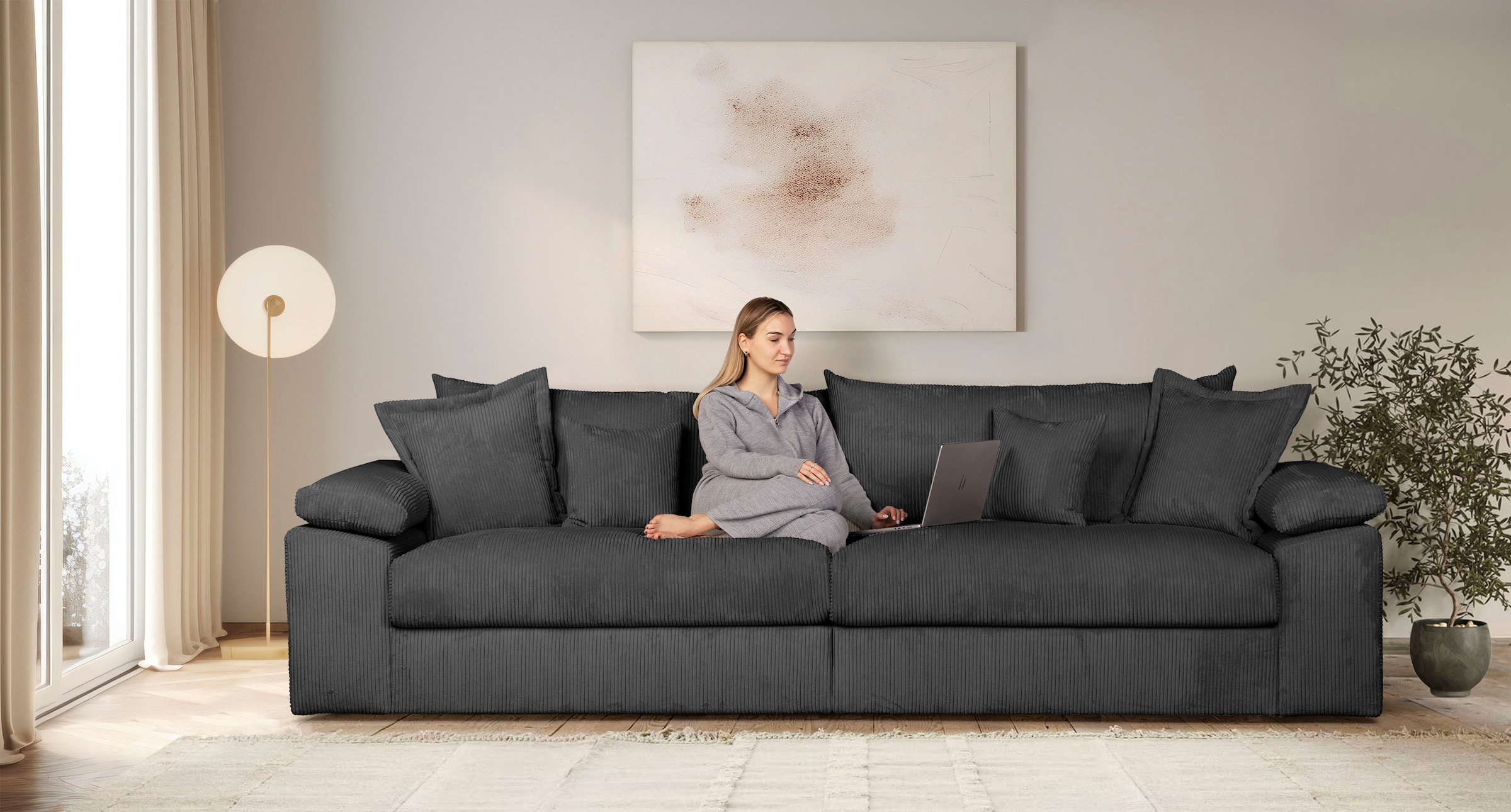 Home affaire Big-Sofa »Soft&Cosy XXL, B: 303 cm - OTTO. Verlässliche Qualität.« Mega-Sofa, Cord oder Chenille-Struktur, mit Federkern & 4 Zierkissen