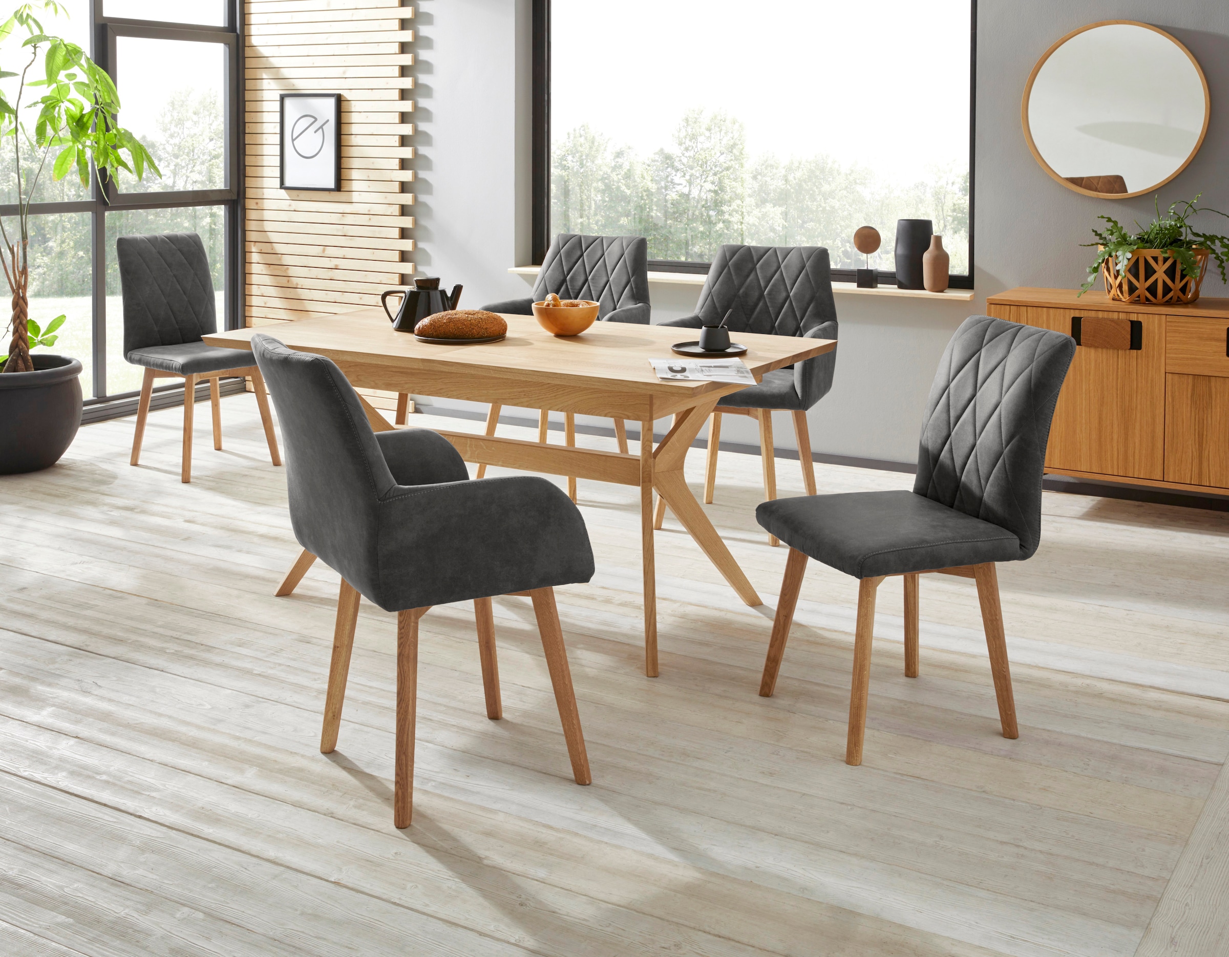 Home affaire Chaise de salle à manger »Brest« (Set) 2 cuisGestell aus Eiche Massivholz geölt