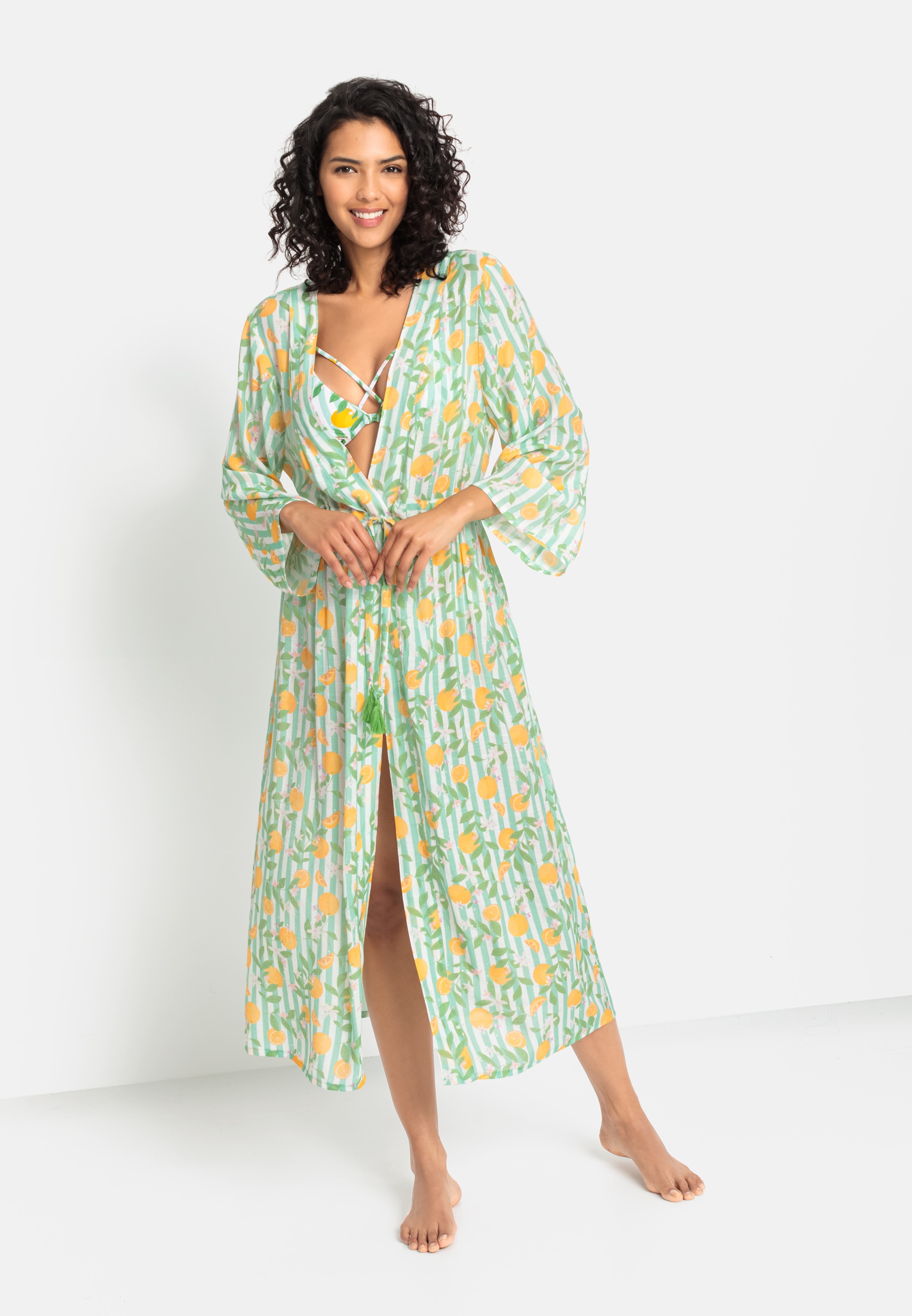 Buffalo Strandkleid, im Kimono-Style mit Bindeband, langärmliges Sommerkleid, Kaftan-Buffalo 1