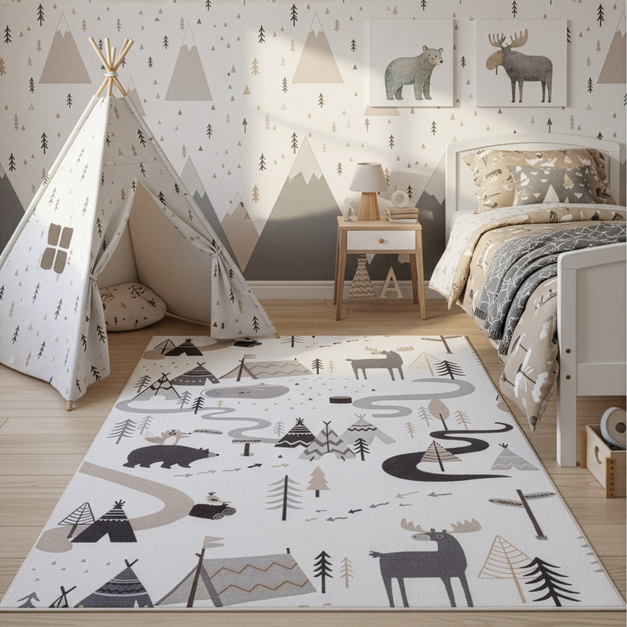 Image of Ayyildiz Teppiche Kinderteppich "COCO 1135, auch in rund erhältlich" rechteckig 8 mm Höhe Waschbar bei 30 C, rutschhemmend, OEKO-TEX zertifiziert, Waldtiere