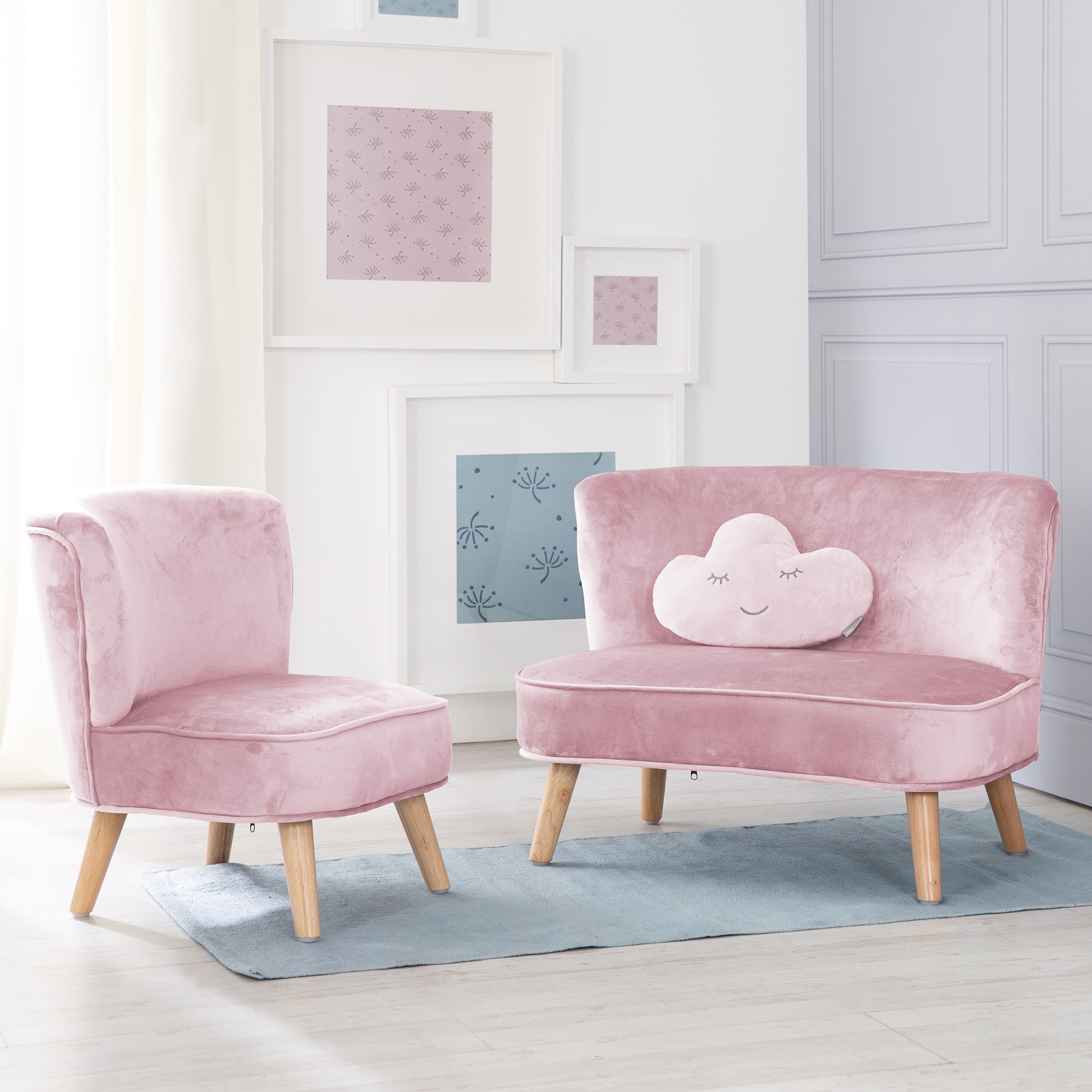 roba® Kindersitzgruppe »Lil Sofa«, (Set, 3 tlg.), bestehend aus Kindersofa, Kindersessel und Dekokissen in Wolkenform