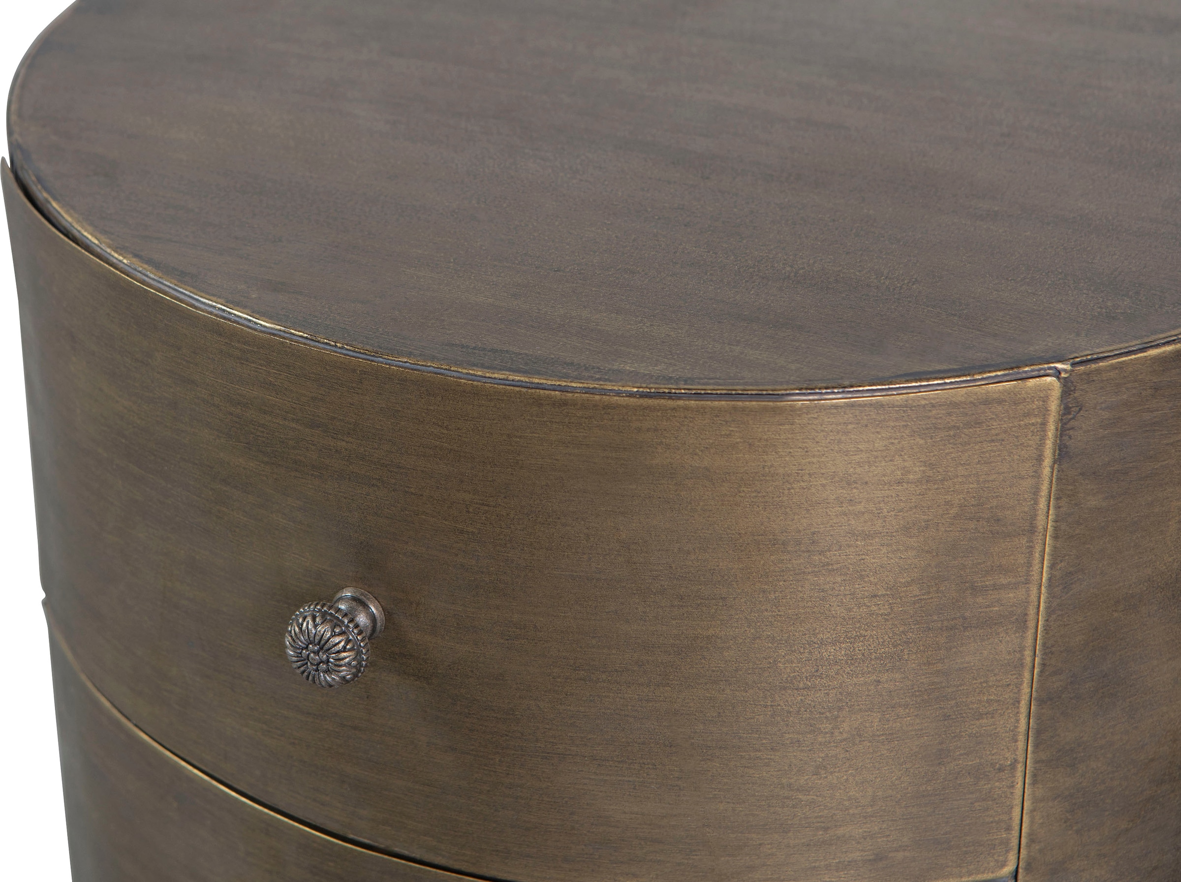 WOOOD Beistelltisch »Glossy Metall Antique-Brass-Beschichtung, H 48 x B 39 x T 39 cm« Zwei Schubladen ohne Schienen, pfleigleicht, fertig montiert geliefert