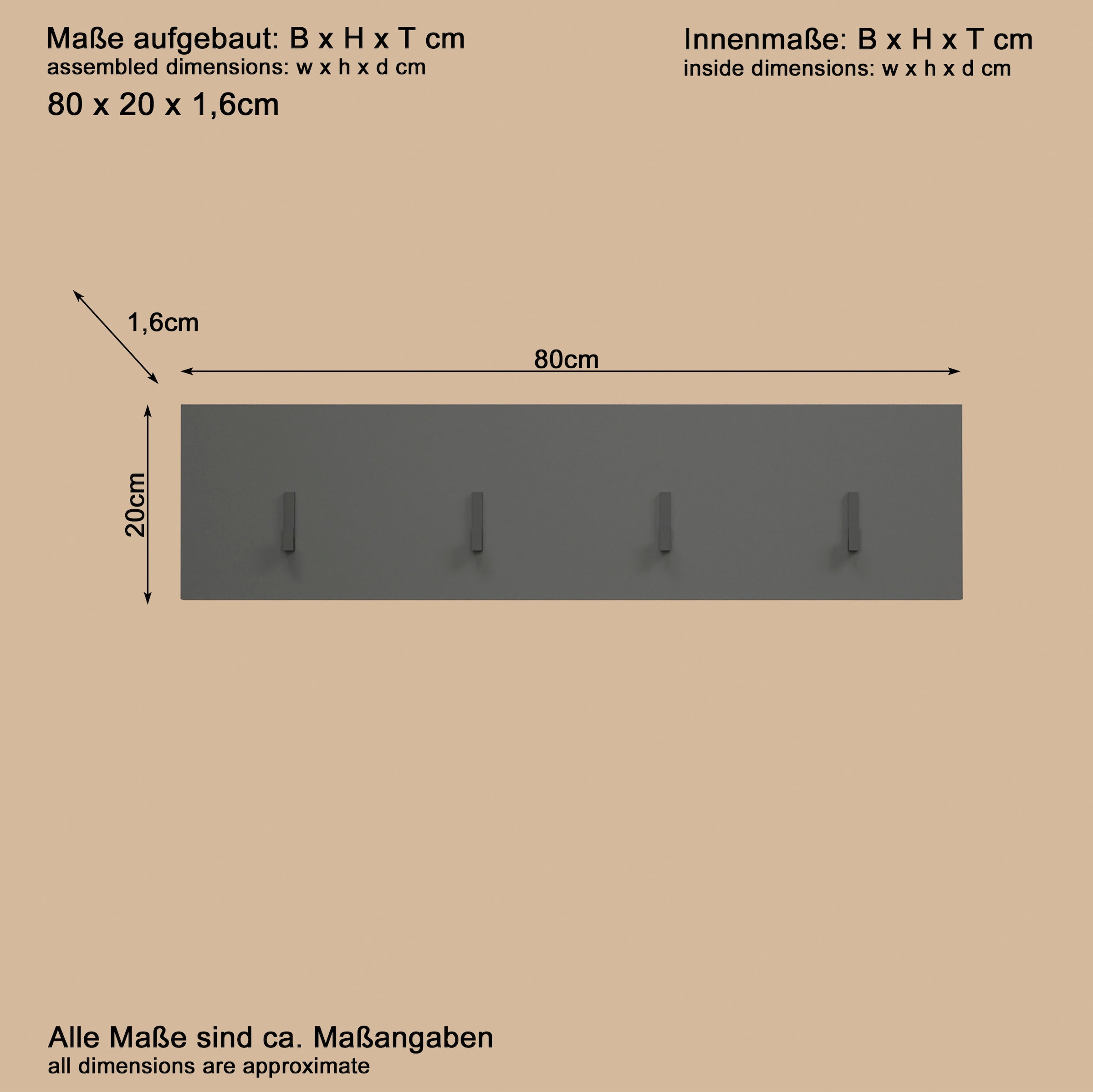 Home affaire Garderobenleiste »Estepona« Wandpaneel mit 4 Kleiderhaken – (B/T/H) 80/2/20 cm