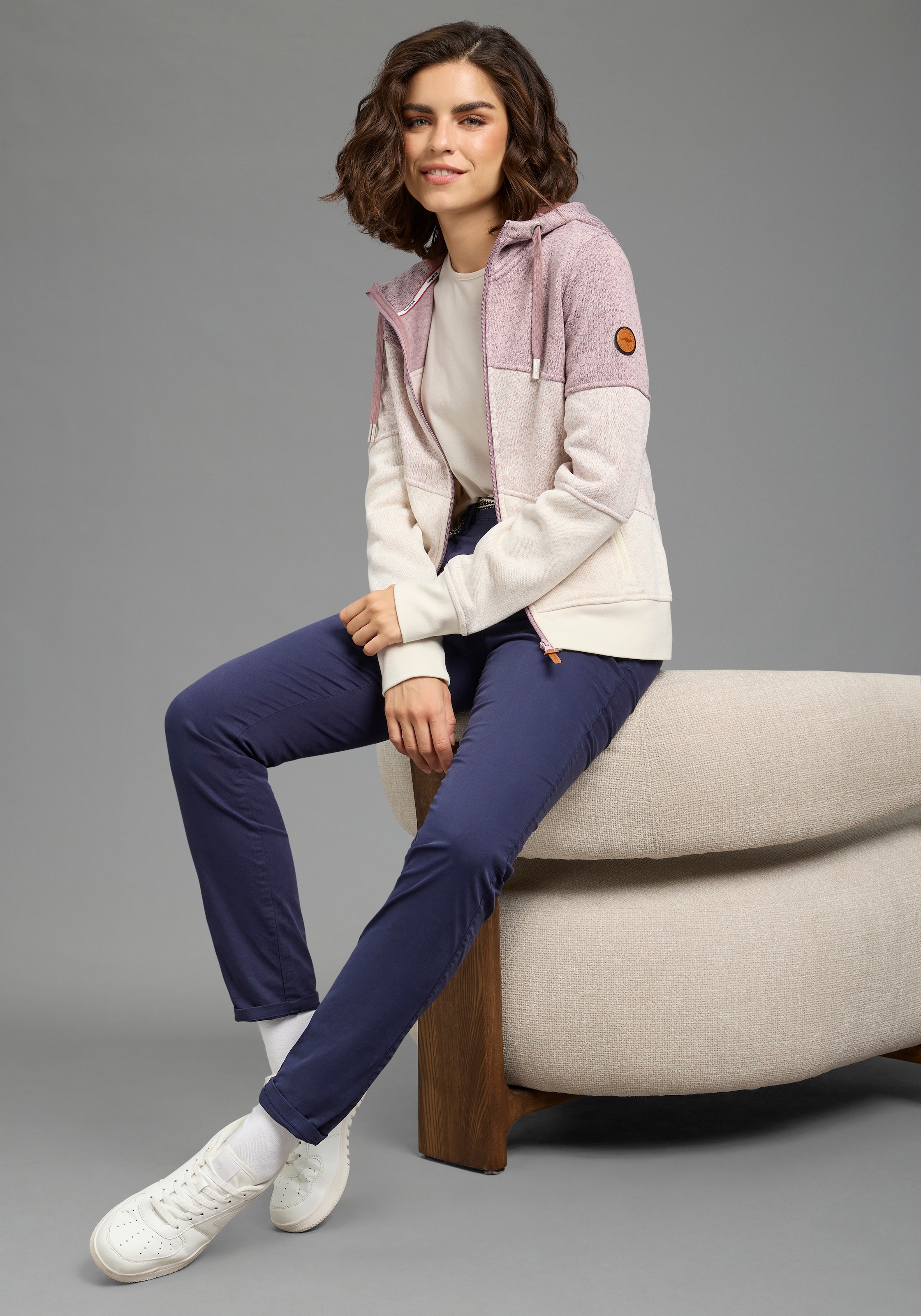 KangaROOS Veste en laine polaire avec capuche veste en polaire tricotée color block pour la mi-saison