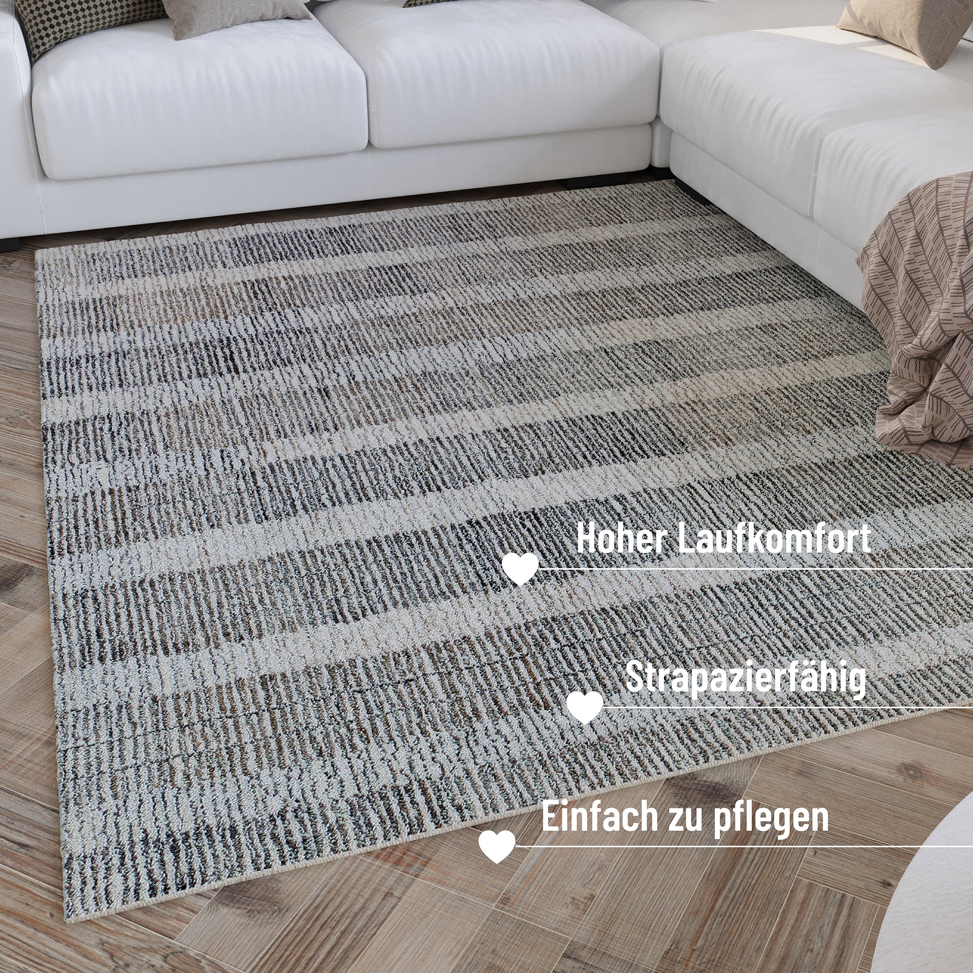 Wecon home Teppich »Hamptons FORTY«, rechteckig, 11 mm Höhe, Läufer, Fasermix, Kurzflor, Wohnzimmer, Schlafzimmer, Streifen Muster
