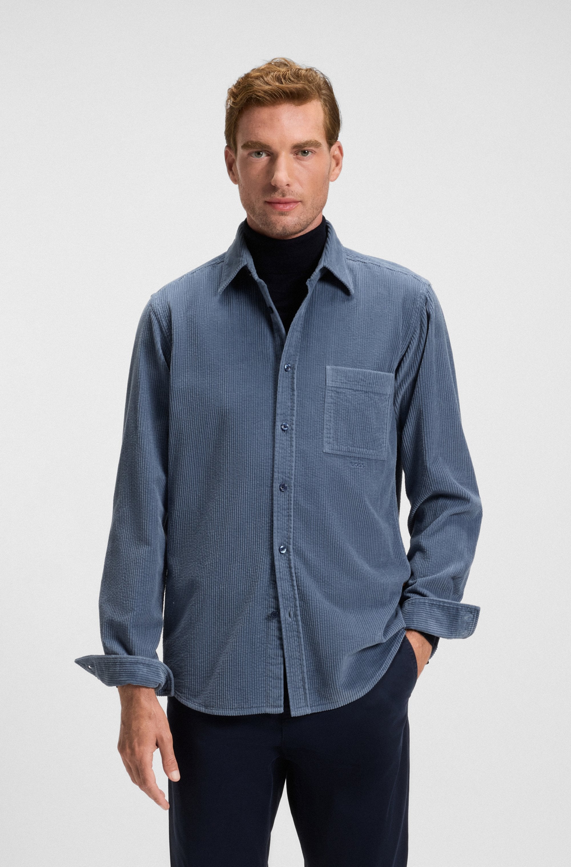 Image of BOSS ORANGE Langarmhemd "Relegant" aus Cord, reuglar fit, Kentkragen