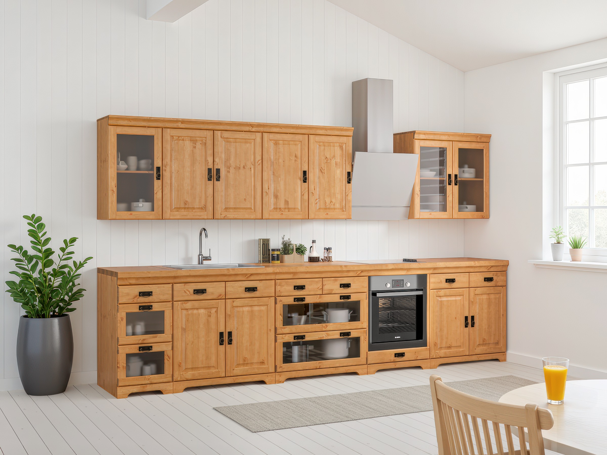 OTTO home Unterschrank "Rügen" Breite 80 cm, Kiefer massiv, Schubkästen mit Glaseinsatz