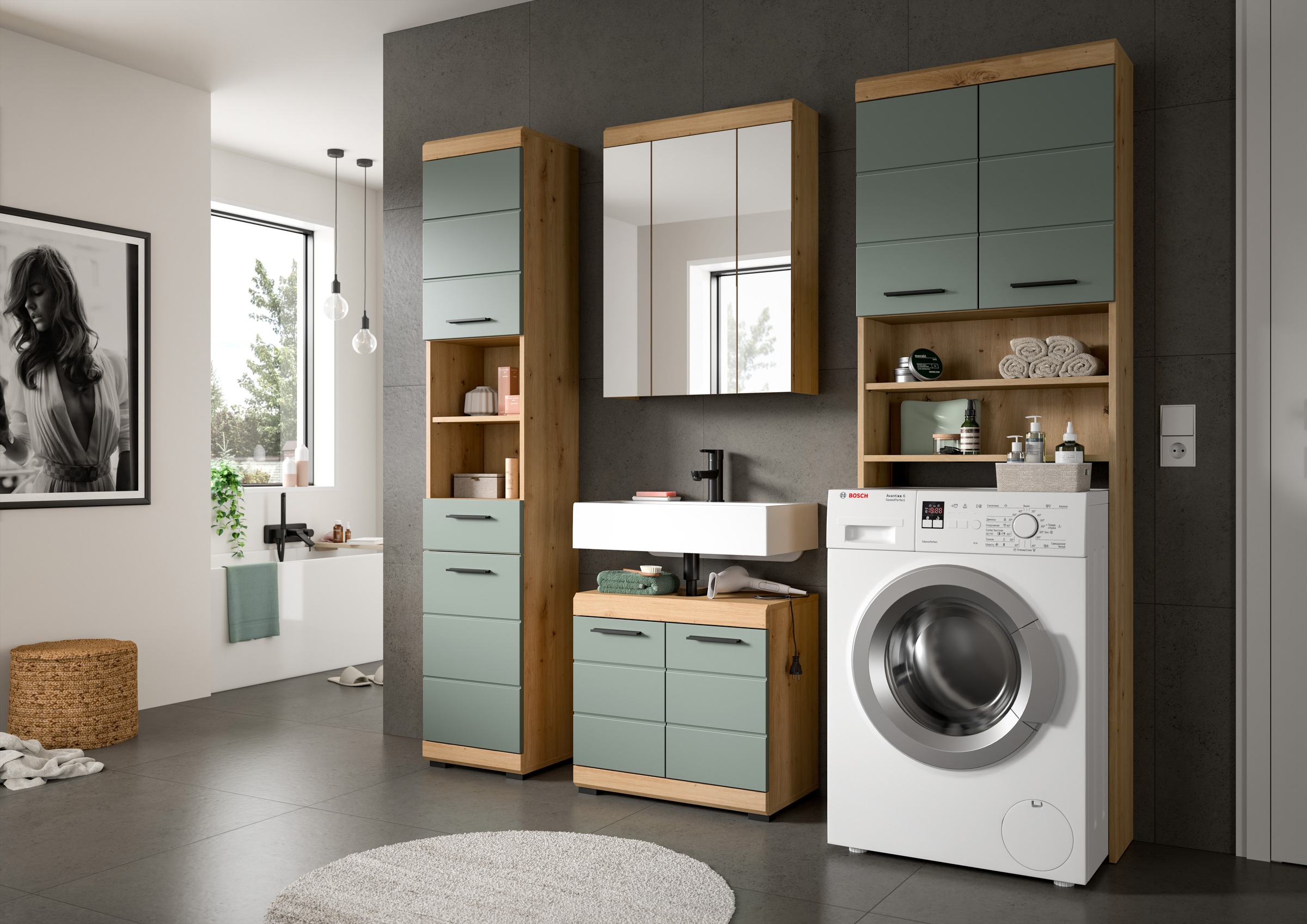 INOSIGN Waschmaschinenumbauschrank »SIENA, Breite 63cm, für Waschmaschine & Trockner, 2 Türen, MDF-Front«, (TOPSELLER!), in verschiedenen Farben, Überbauschrank, Umbauschrank, Badschrank
