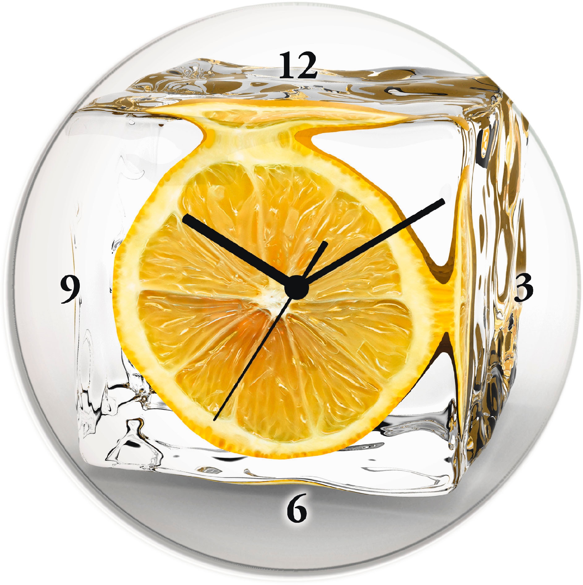 Image of Artland Wanduhr "Zitrone im Eiswürfel" wahlweise mit Quarz- oder Funkuhrwerk, lautlos ohne Tickgeräusche