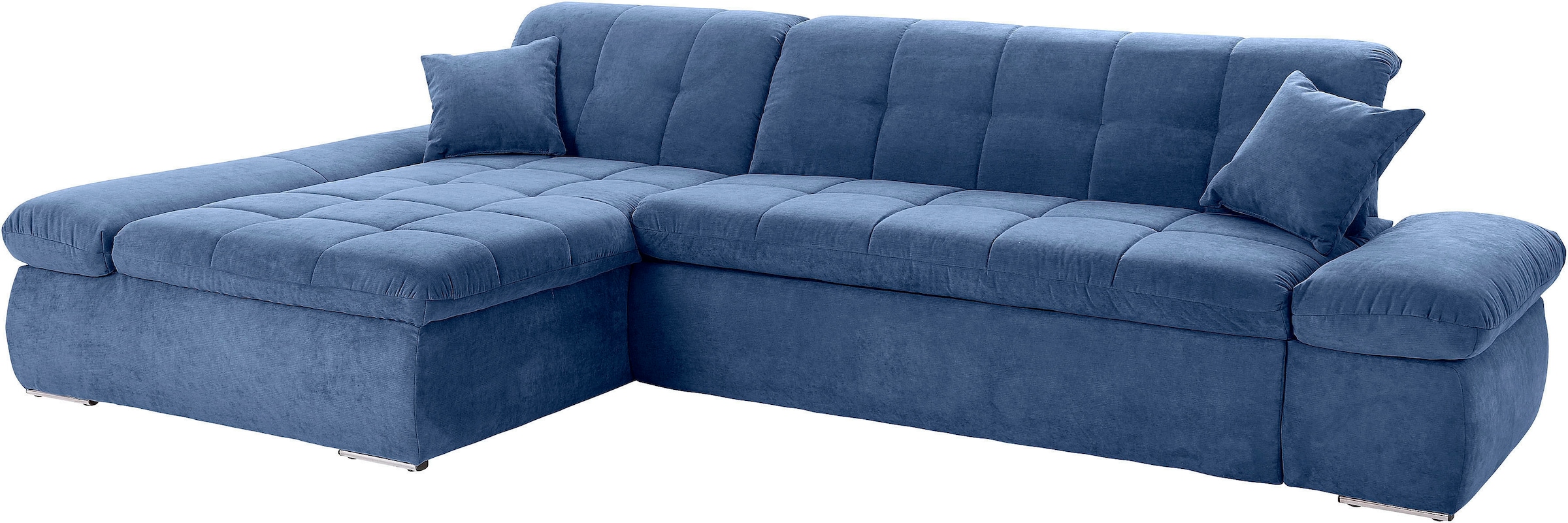 Image of DOMO collection Ecksofa "MORIC Massiv - Belastbar bis 140 kgxSitz, 300x172 cm, XXL-Format" L-Form, Chenilleoptik, blau