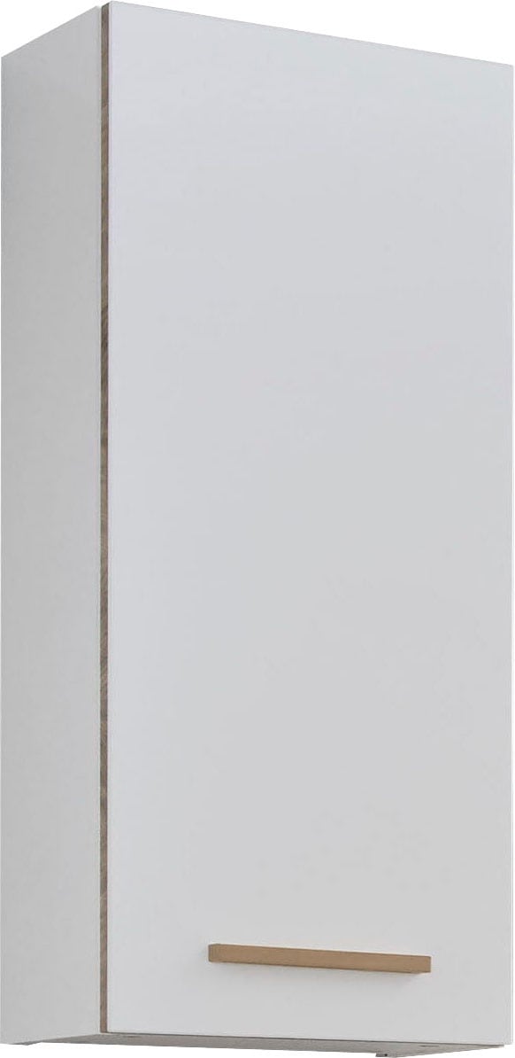 Image of Saphir Hängeschrank "Quickset 931 Wand-Badschrank mit 1 Tür, Weiss Glanz, 30 cm breit" Badezimmer-Hängeschrank inkl. Türdämpfer, Holzgriff Eiche