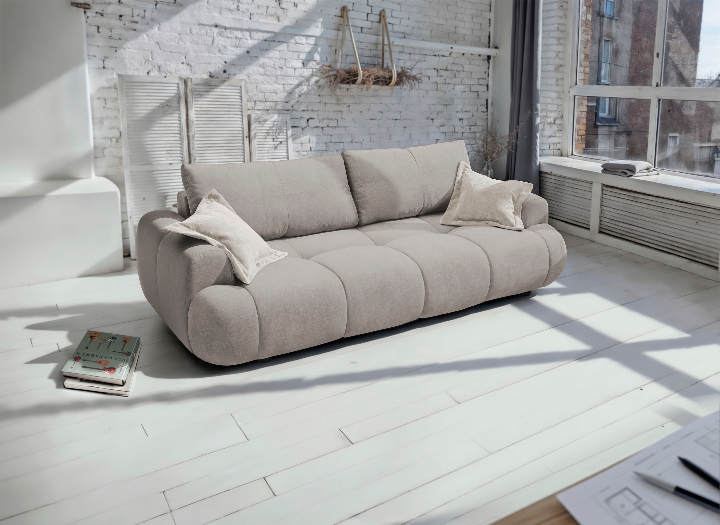exxpo - sofa fashion 3-places »Alessano, 254 cm breit, modern & gemütlich« Verlässliche Qualität, inkl.Bettfunktion, Bettkasten, 2x Plaidskissen