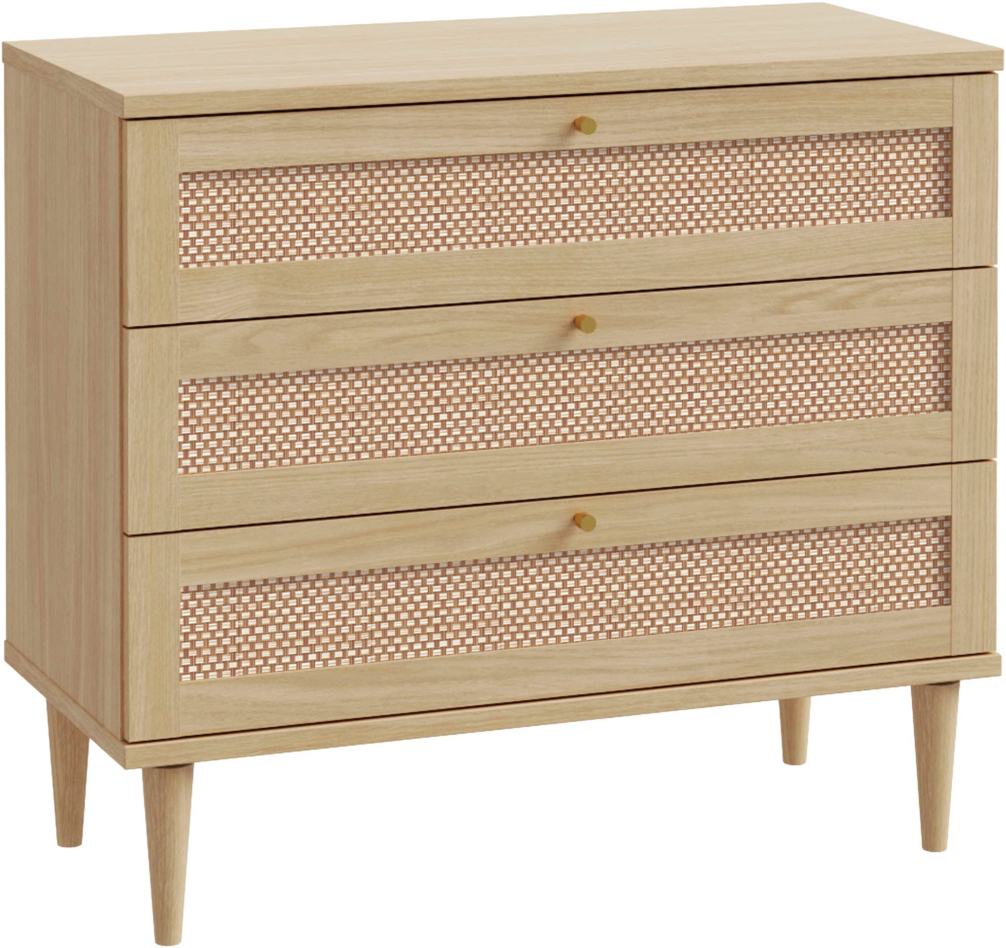 Image of GOODproduct Kommode "ELLIAN mit Wiener Geflechtoptik, 3 Schubkästen, Boho Stil" Holzfüsse, Metallgriffe, Made in EU, viel Stauraum
