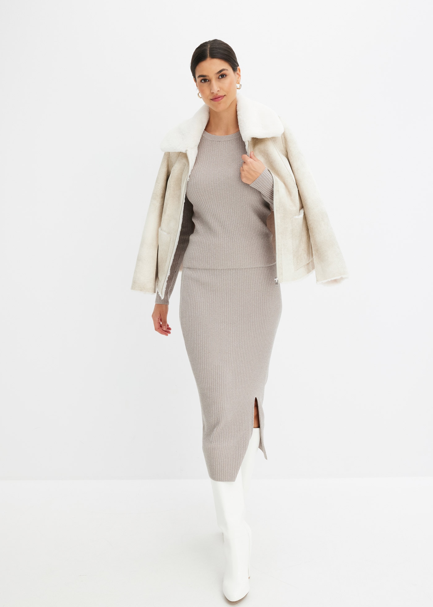 bonprix Strickrock »Strickrock aus fliessendem Viskose-Mix« mit Glitzer-Details und seitlichem Schlitz