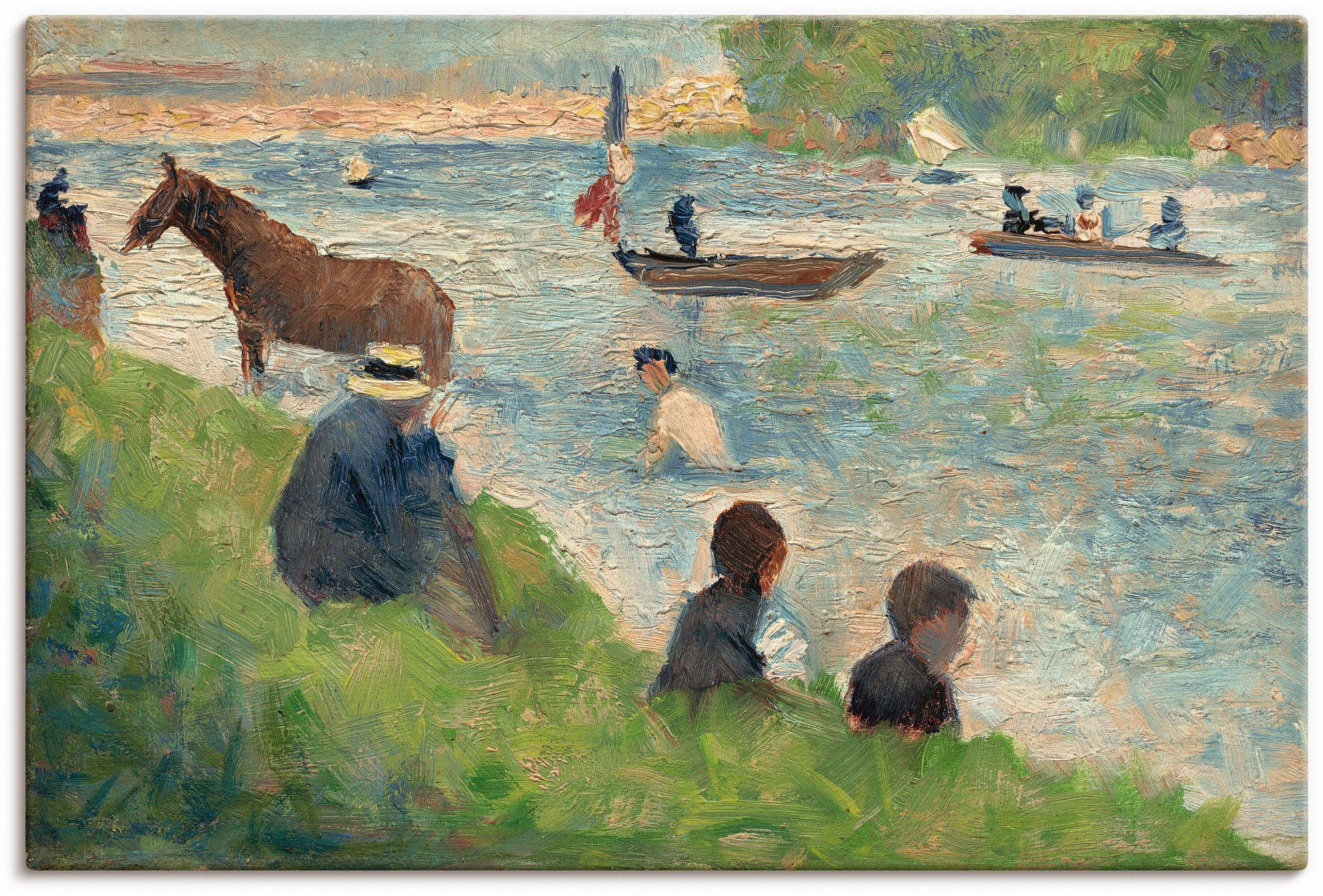 Image of Artland Wandbild »Pferd und Boote. 1883/84«, Gruppen & Familien, (1 St.), in vielen Grössen & Produktarten - Alubild / Outdoorbild für den Aussenbereich, Leinwandbild, Poster, Wandaufkleber / Wandtattoo auch für Badezimmer geeignet bei Ackermann Versand S