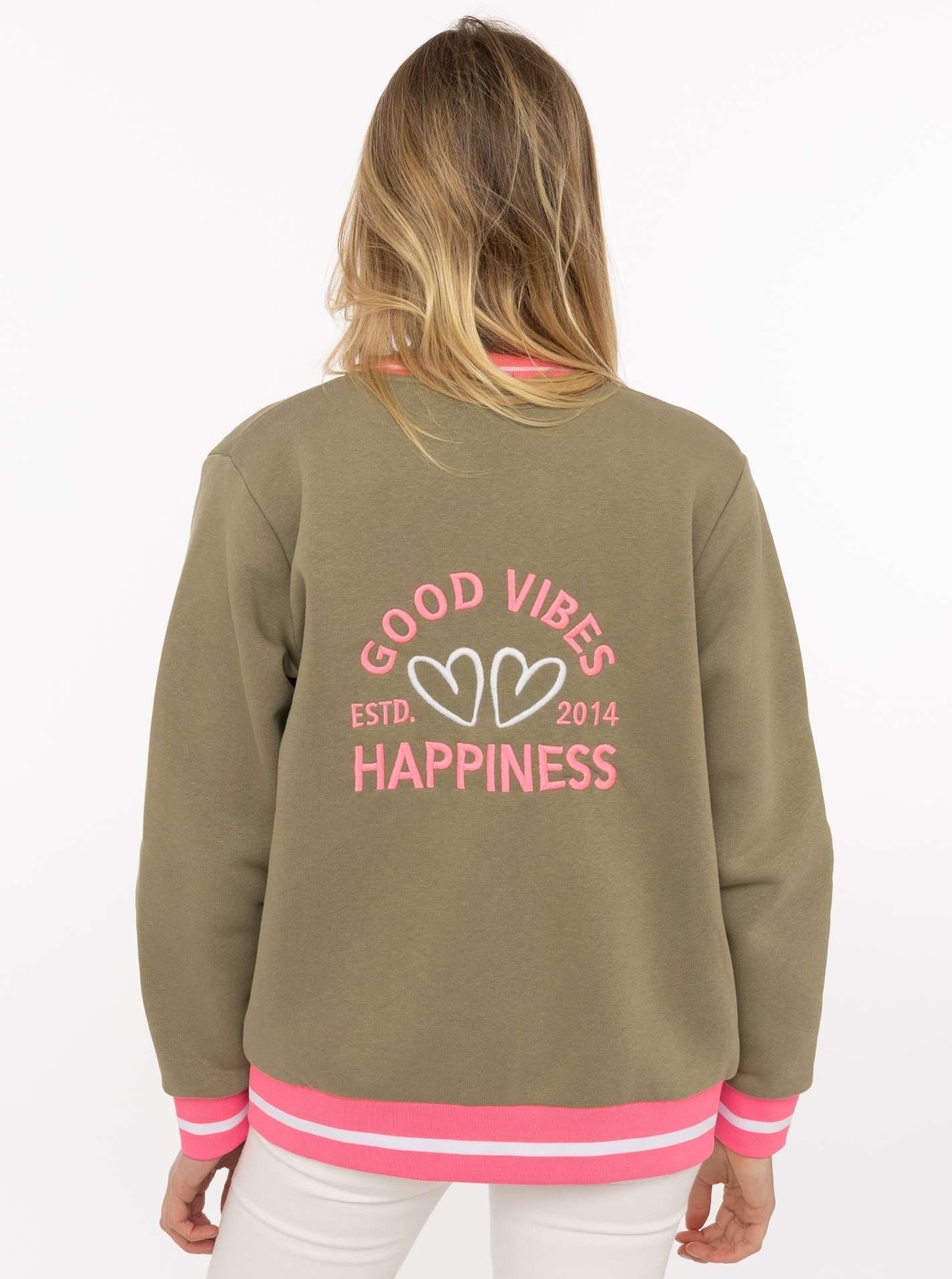 Zwillingsherz Veste sweat »"College"« Reissverschluss, gestreiften Rippbündchen, Eingriffstaschen, Stickerei