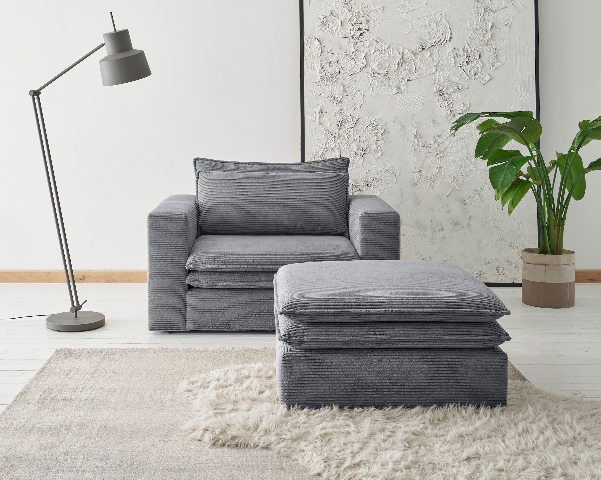 Places of Style Polstersessel »PIAGGE«, (2 tlg.), Hochwertiger Cord, Loveseat und Loveseat-Hocker im Set