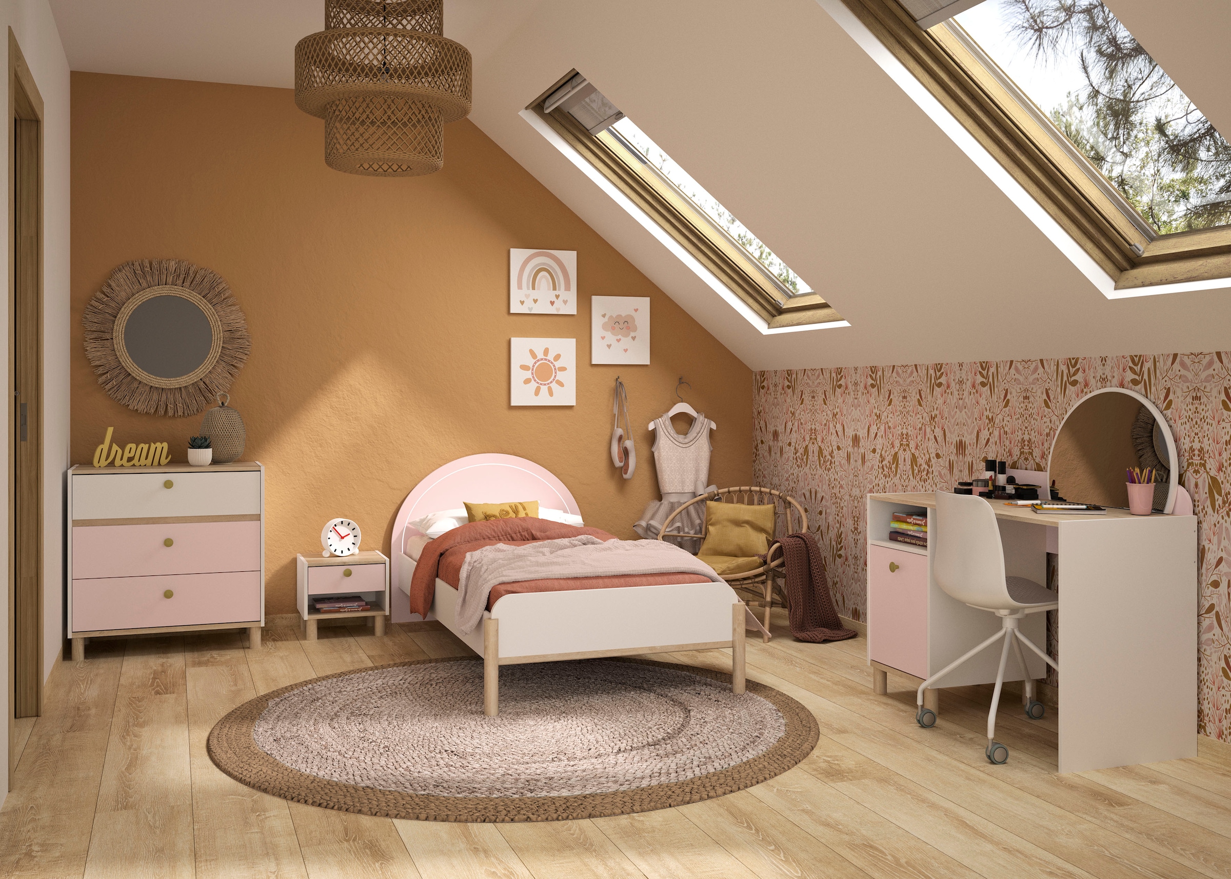 Gami Jugendzimmer-Set »Romy«, (5 St.), Elegantes Design für eine sanfte und feminine Atmosphäre.