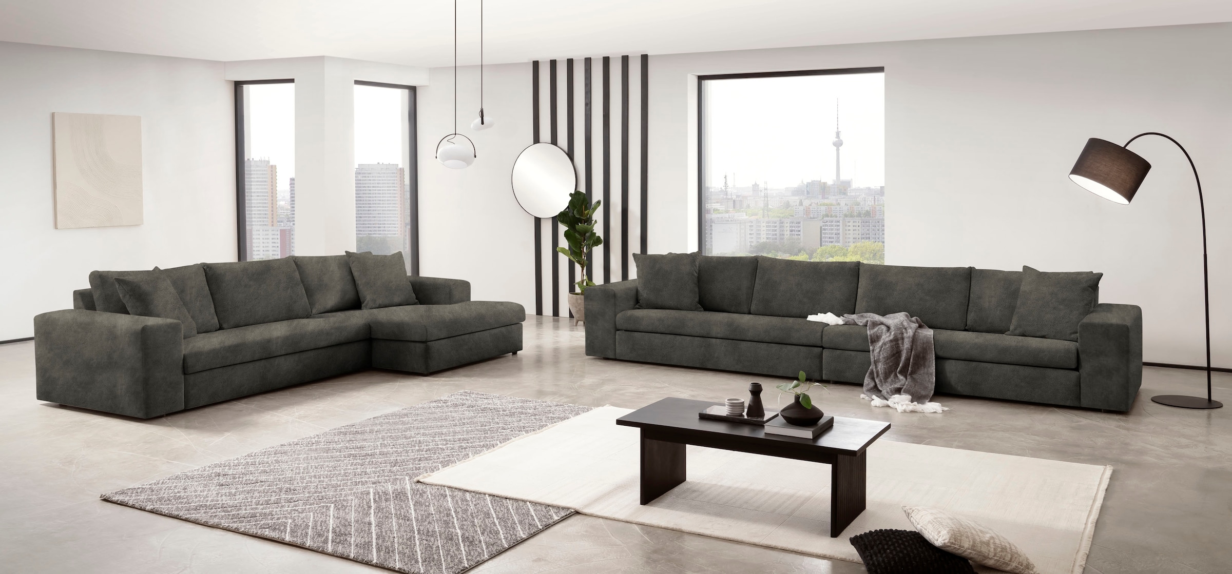 andas Ecksofa »SLEETLAND XXL in Samtvelours oder Vintage-Leder-Optik, L-Form,«, besonders gross und bequem