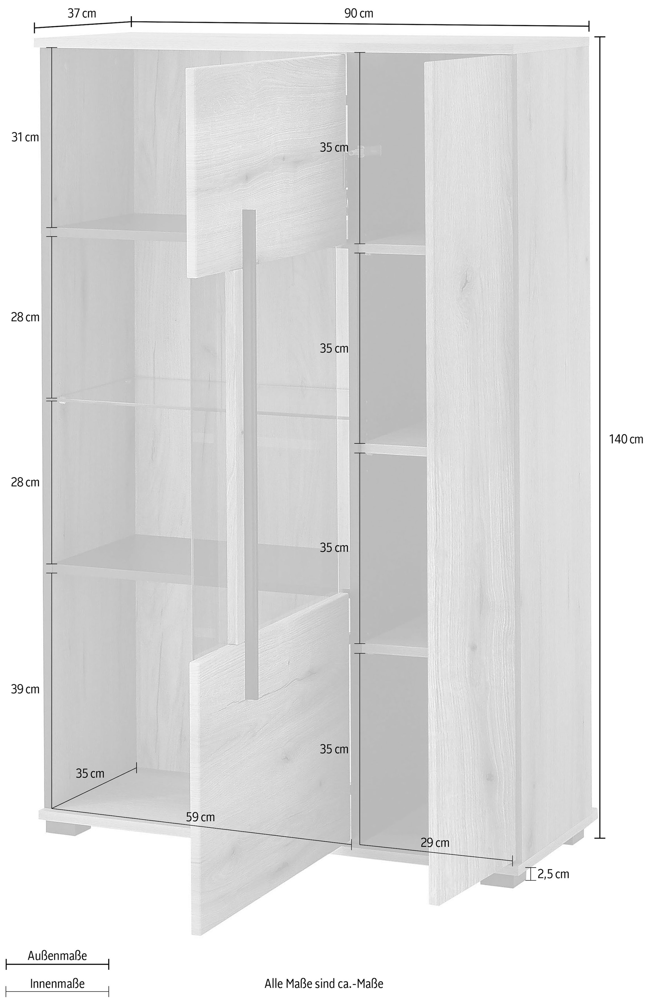 INOSIGN Vitrine »Cantara, Vitrinenschrank in Eiche Evoke oder weiss, Standvitrine«, schwarzer Stangengriff, ausreichend Stauraum, vielseitig einsetzbar