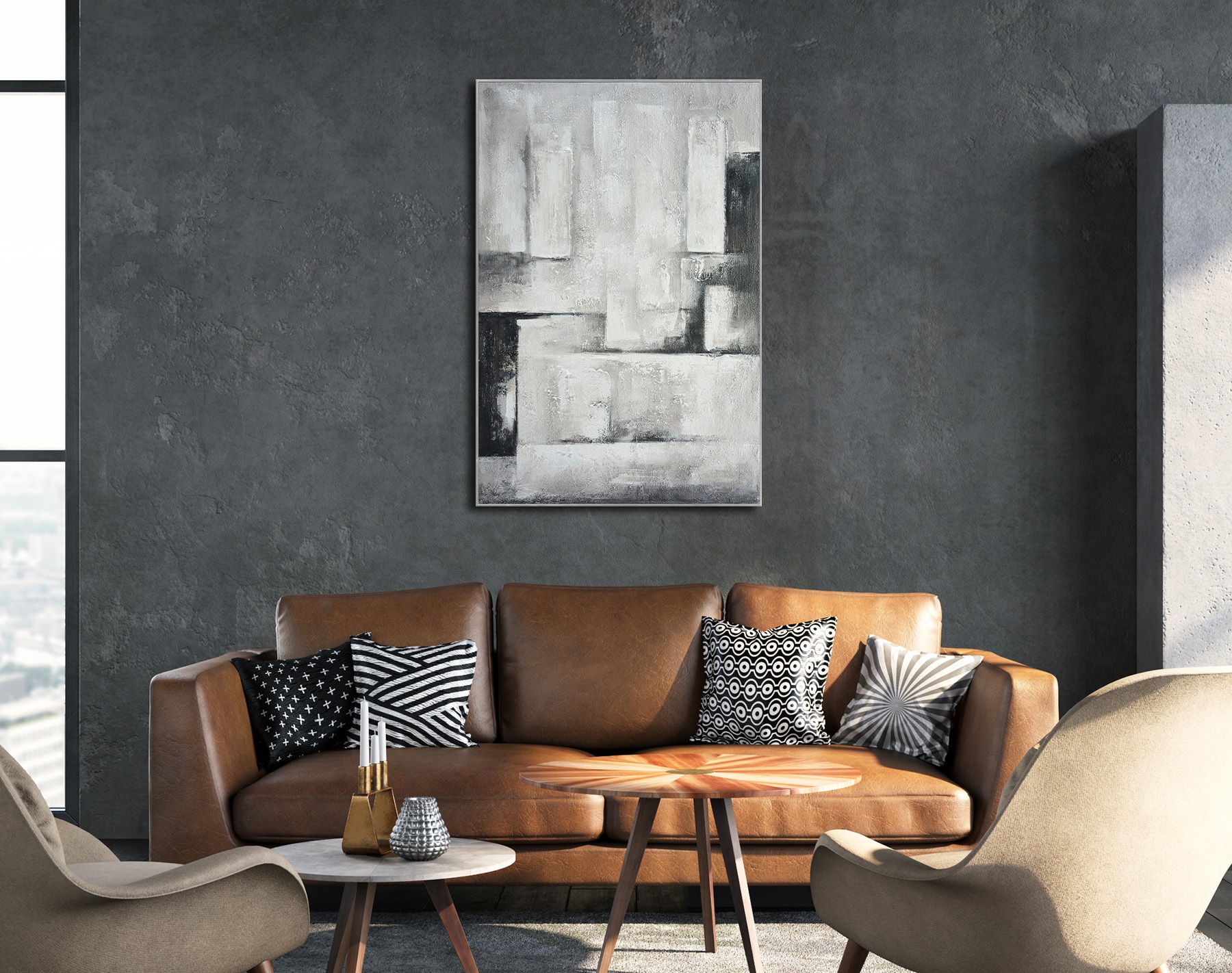 Bönninghoff Ölgemälde »handarbeit gerahmt ABSTRAKT 78x118 cm – Wandbild Deko grau« Abstrakt | Formen | Gegenstandslos 1 Stk. tlg. handgefertigt, jedes Bild ein Unikat, Schattenfugenrahmen