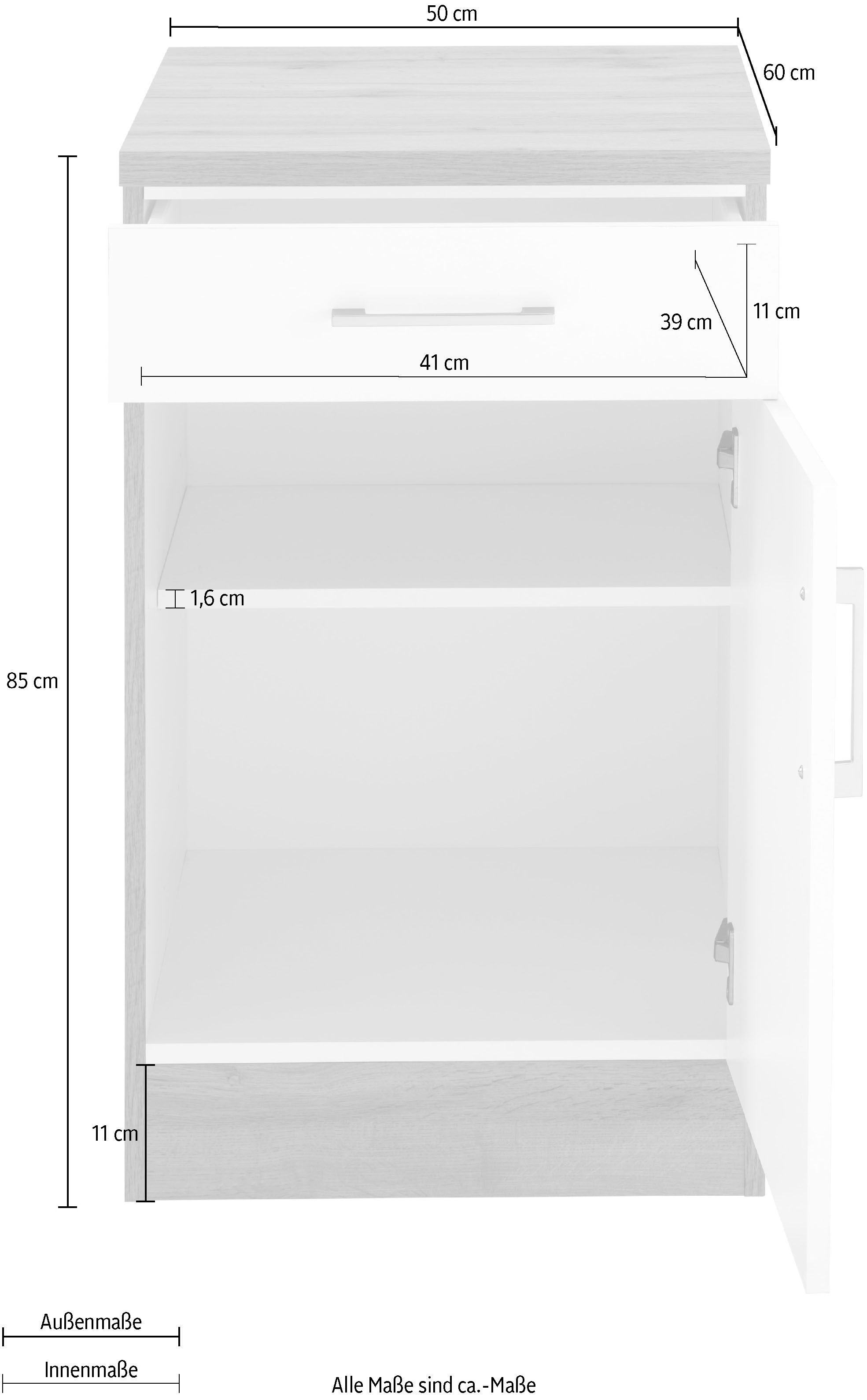 KOCHSTATION Armoire basse »KS-Colmar« 50 cm, avec poignée en métal, pour beaucoup de rangement