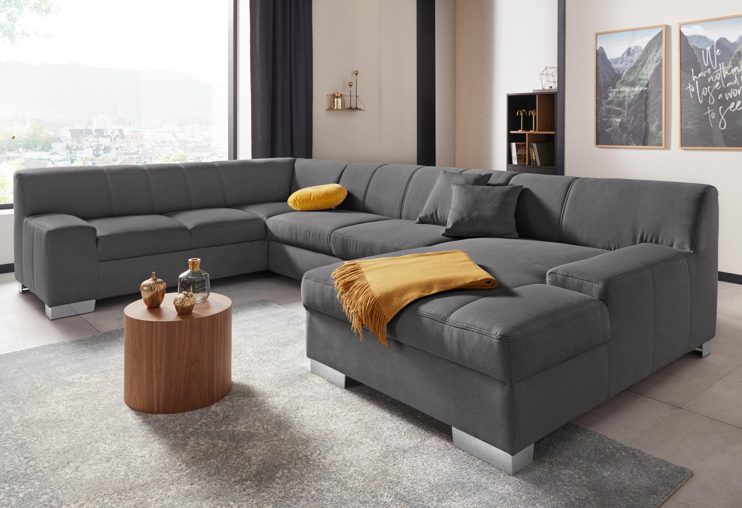 Image of DOMO collection Wohnlandschaft "Bero, elegant und zeitlos, flache Armlehnen, Breite 328cm, U-Form" fester Sitzkomfort, wahlweise mit Bettfunktion