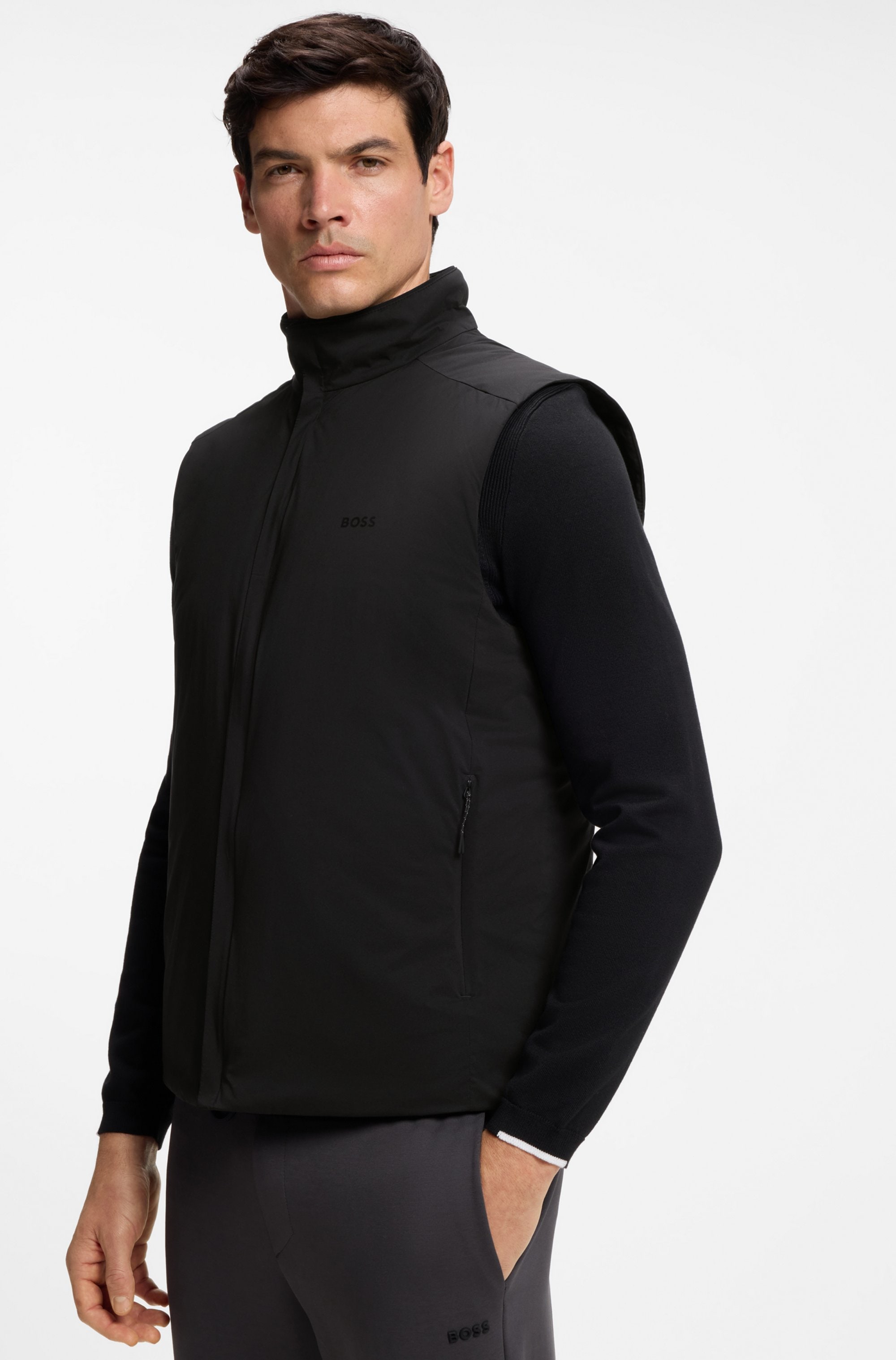 BOSS GREEN Gilet fonctionnel coupe régulière, tissu stretch 4 directions, ouate stretch highloft