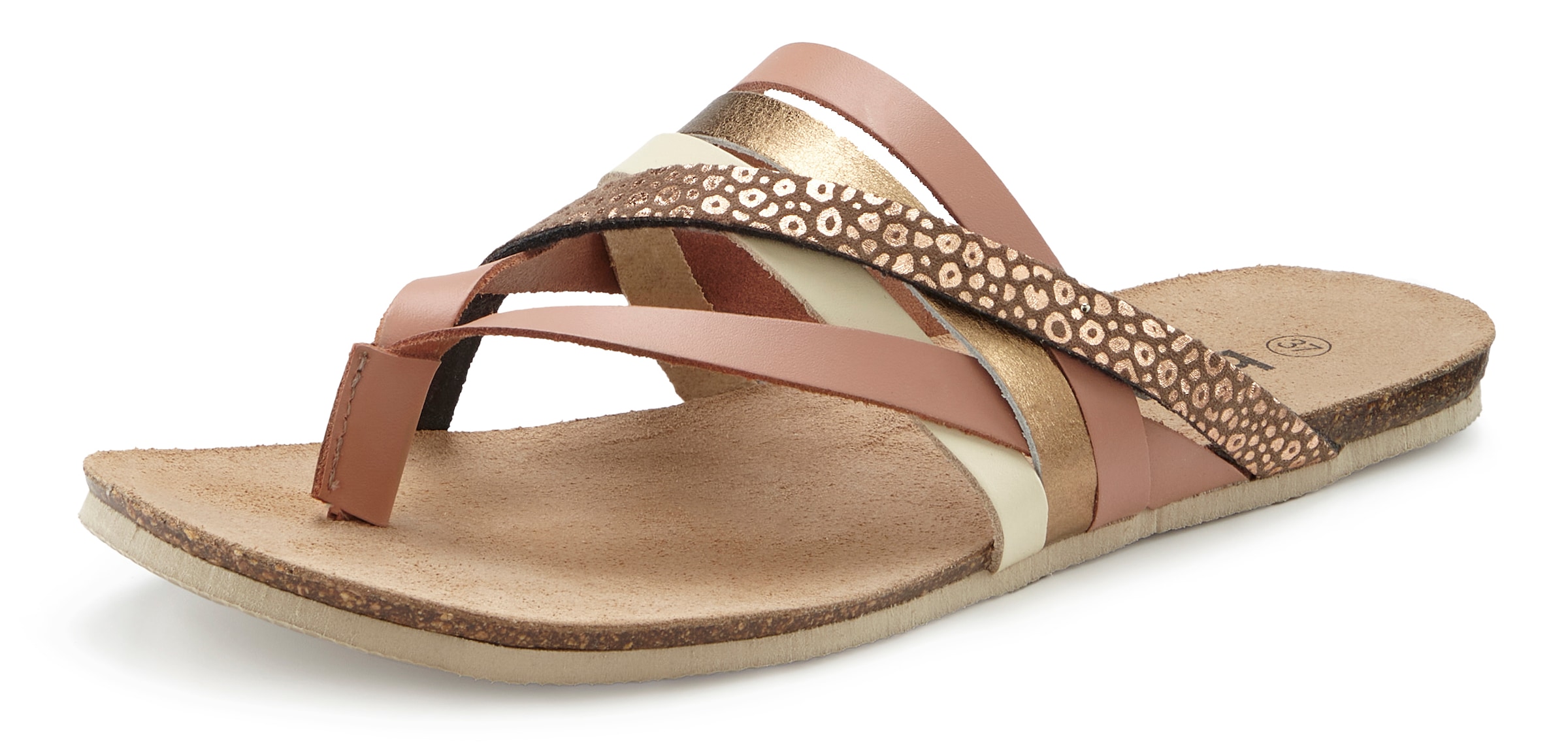 Beachtime Séparateur d'orteils »Pantolette, Mule, Sommerschuh, Sandale, offener Schuh,«  aus Leder mit raffinierten Riemchen