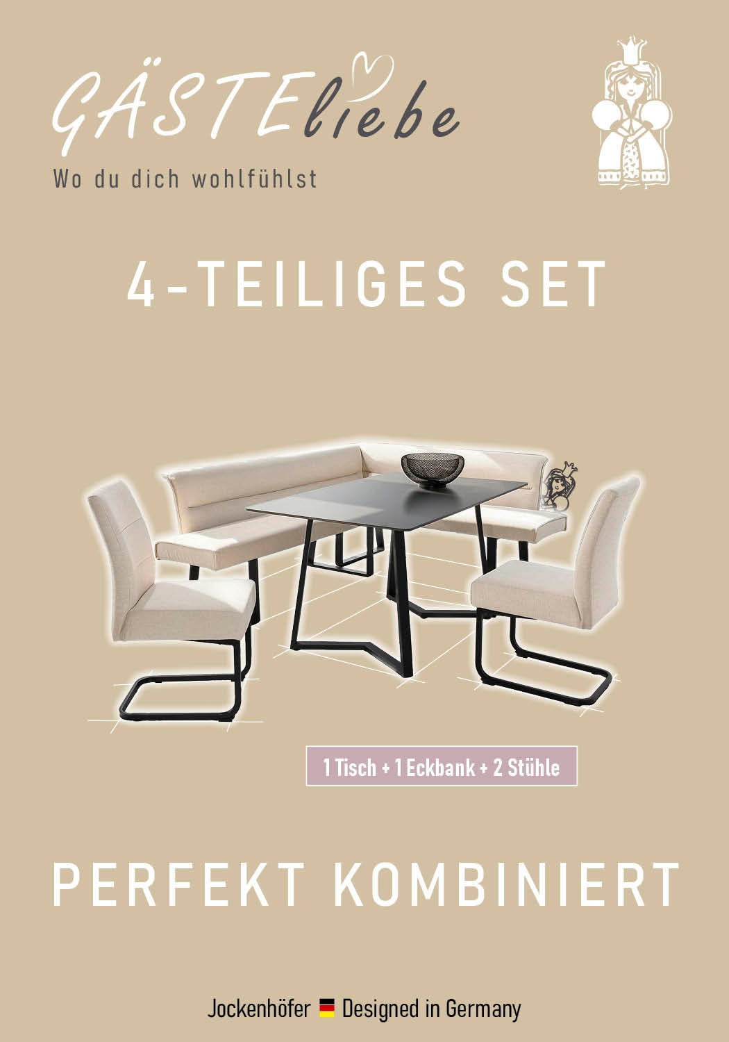 GOODproduct Eckbankgruppe »Tisch, Bank und 2 Stühle, Taschenfederkern« Set, 4 tlg. Tisch (140x90cm) schwarz, Bank und Stühle anthrazit oder beige