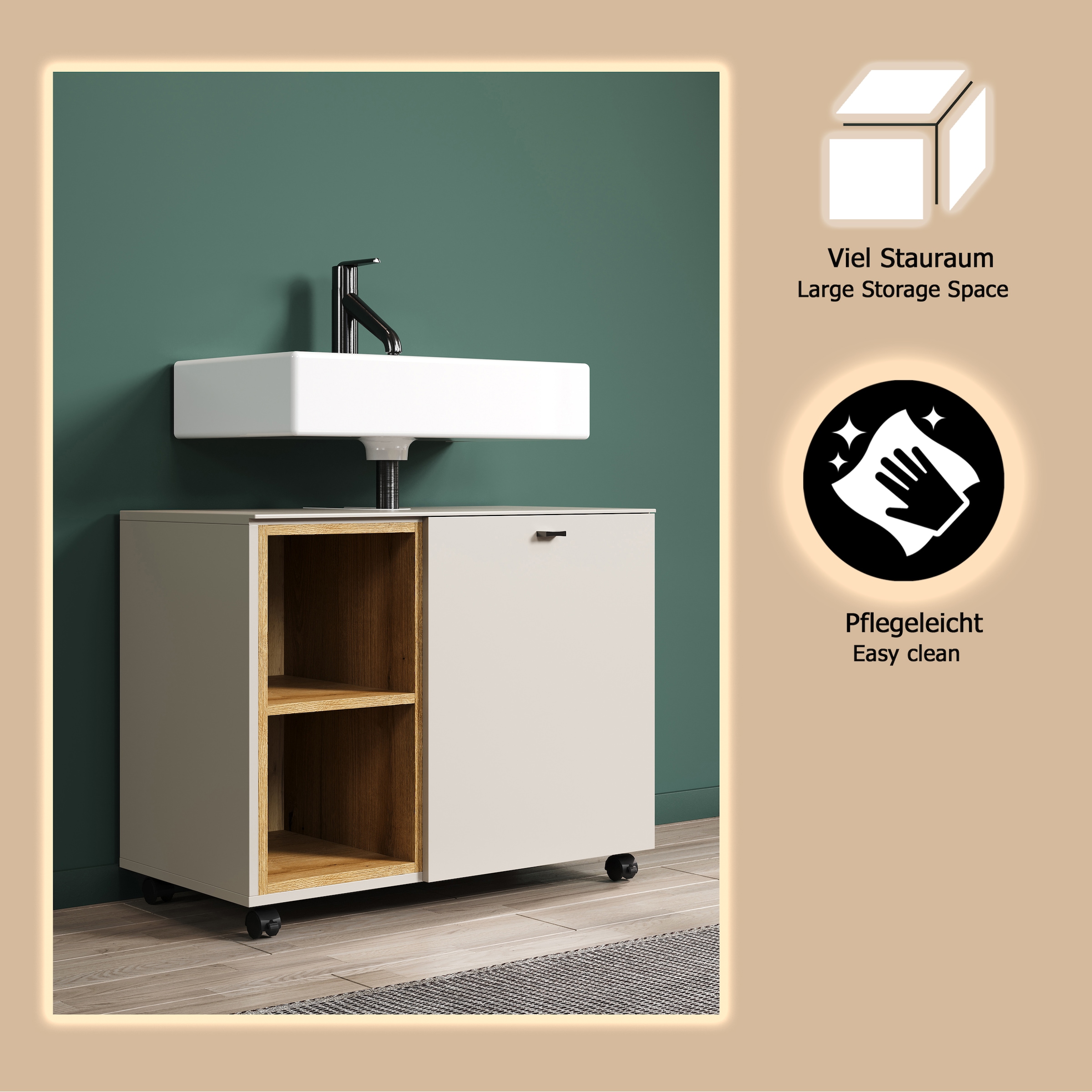 welltime Waschbeckenunterschrank »San Pedro« 1 Stk. tlg. Waschbeckenunterschrank a. Rollen, Soft-Close 80/42/64 cm