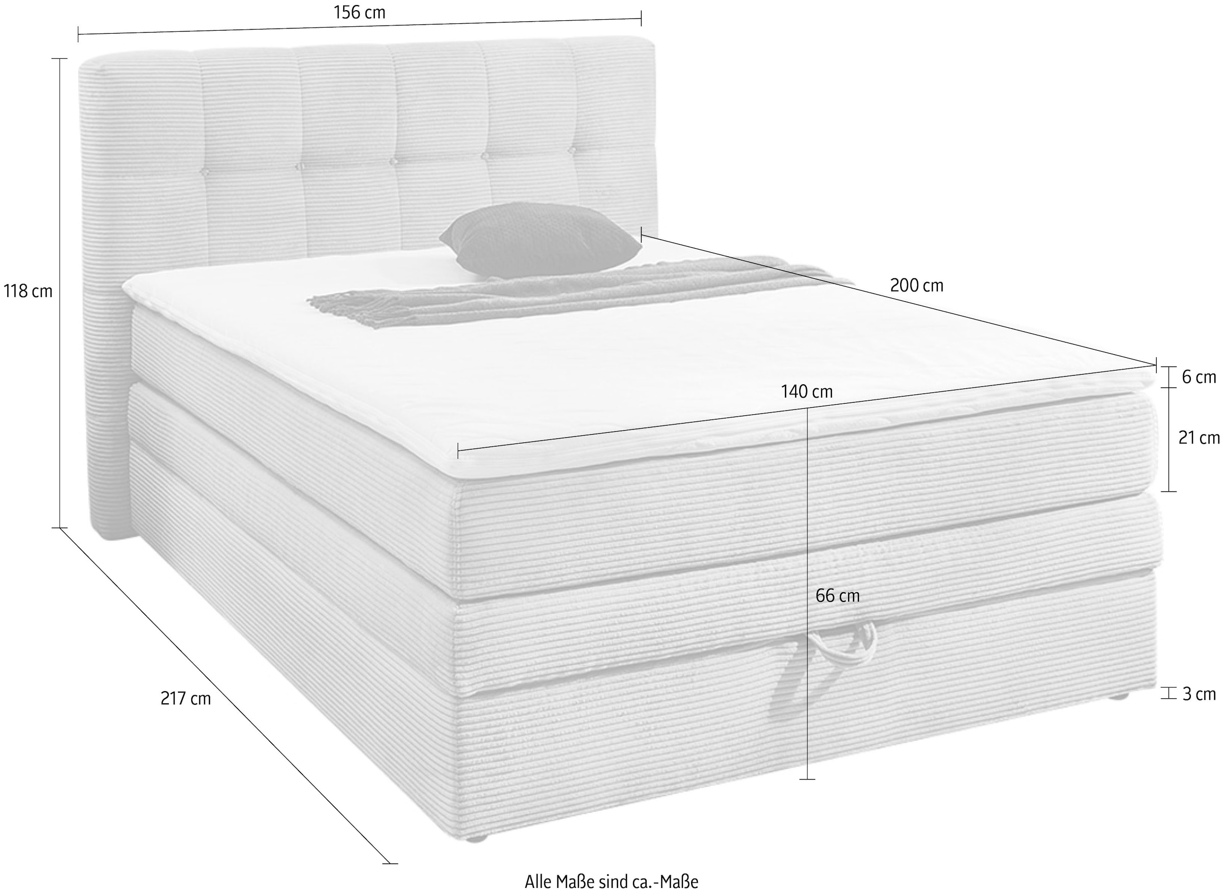 Jockenhöfer Gruppe Boxspringbett »AMY mit Bettkasten, inkl. Bonnell- oder Taschenfederkernmatratze H2-H4« mit 6 cm Kaltschaum-Topper, Cord-Bezug, 120x200 und 140x200 cm