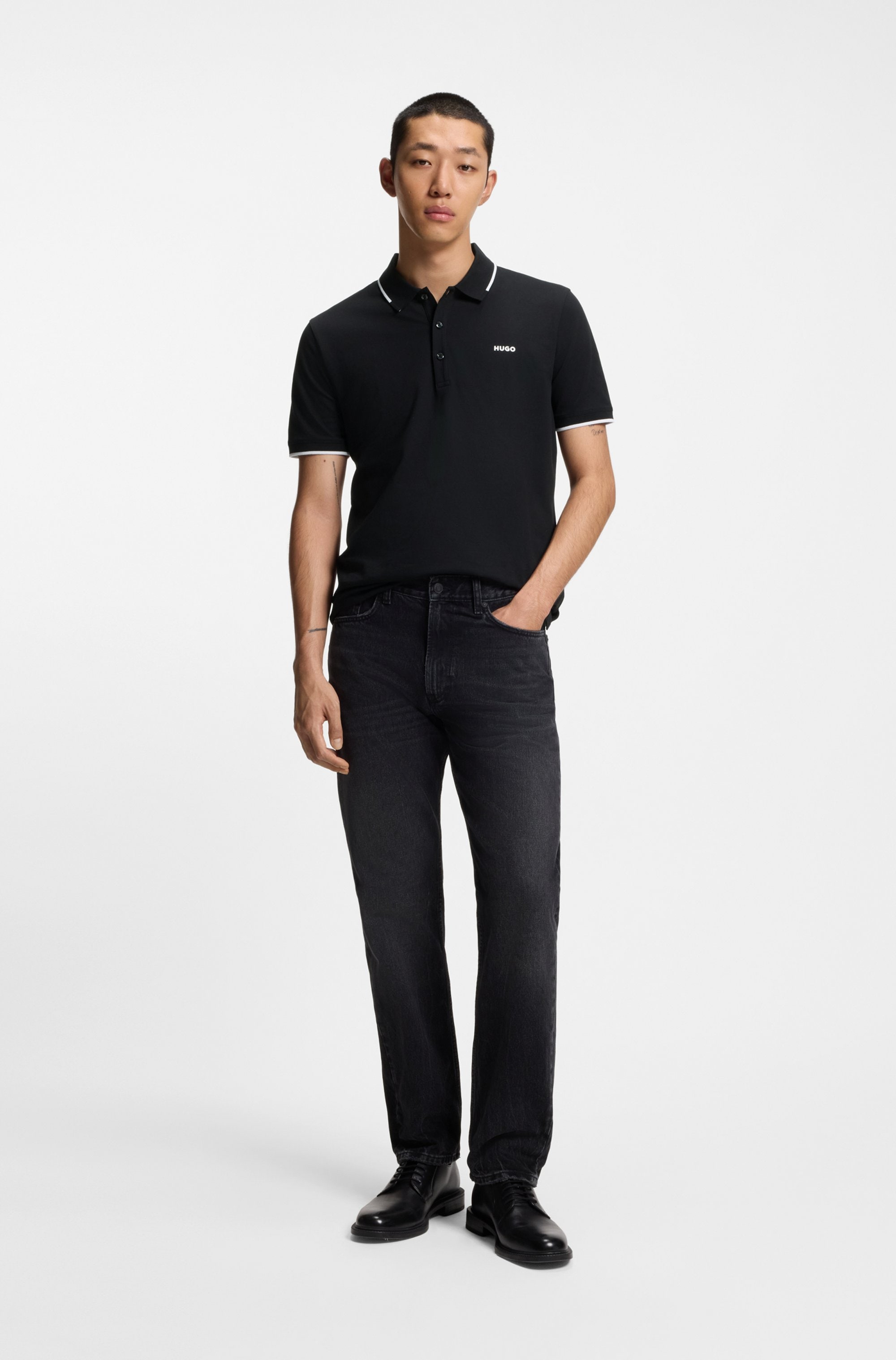HUGO Polo »Dinoso« col avec bande contrastée, slim fit, impression logo