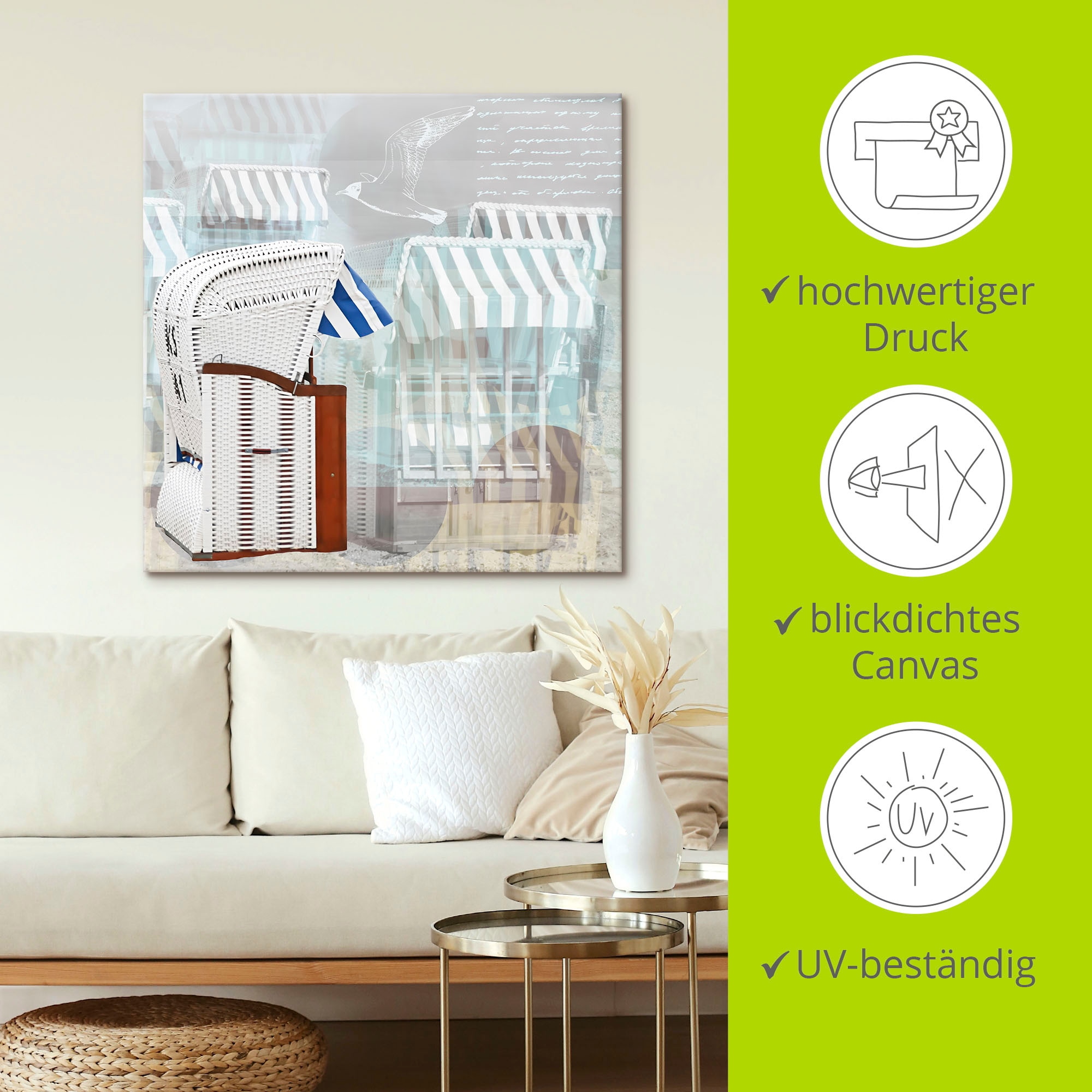 Artland Wandbild »Strandkorb Hintergrund Effekt« Strandbilder 1 Stk. tlg. auf Holzrahmen gespannt