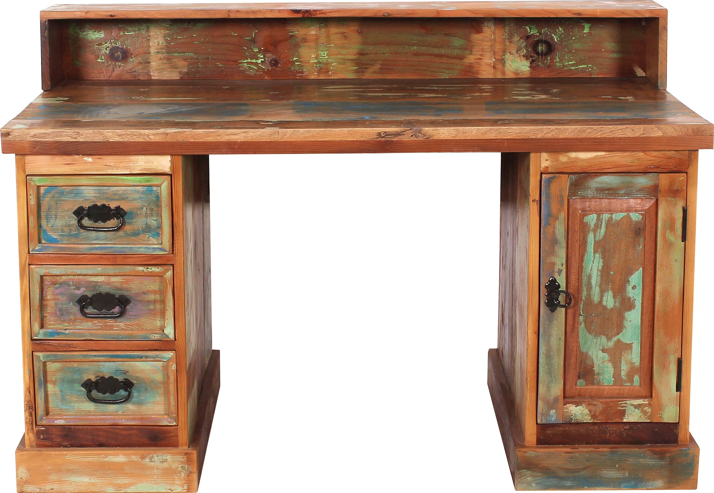 SIT Schreibtisch »Otranto aus Altholz mit 3 Schubladen und 1 Tür im Used Look« Bunt lackiertes Altholz mit authentischem Vintage-Used-Look
