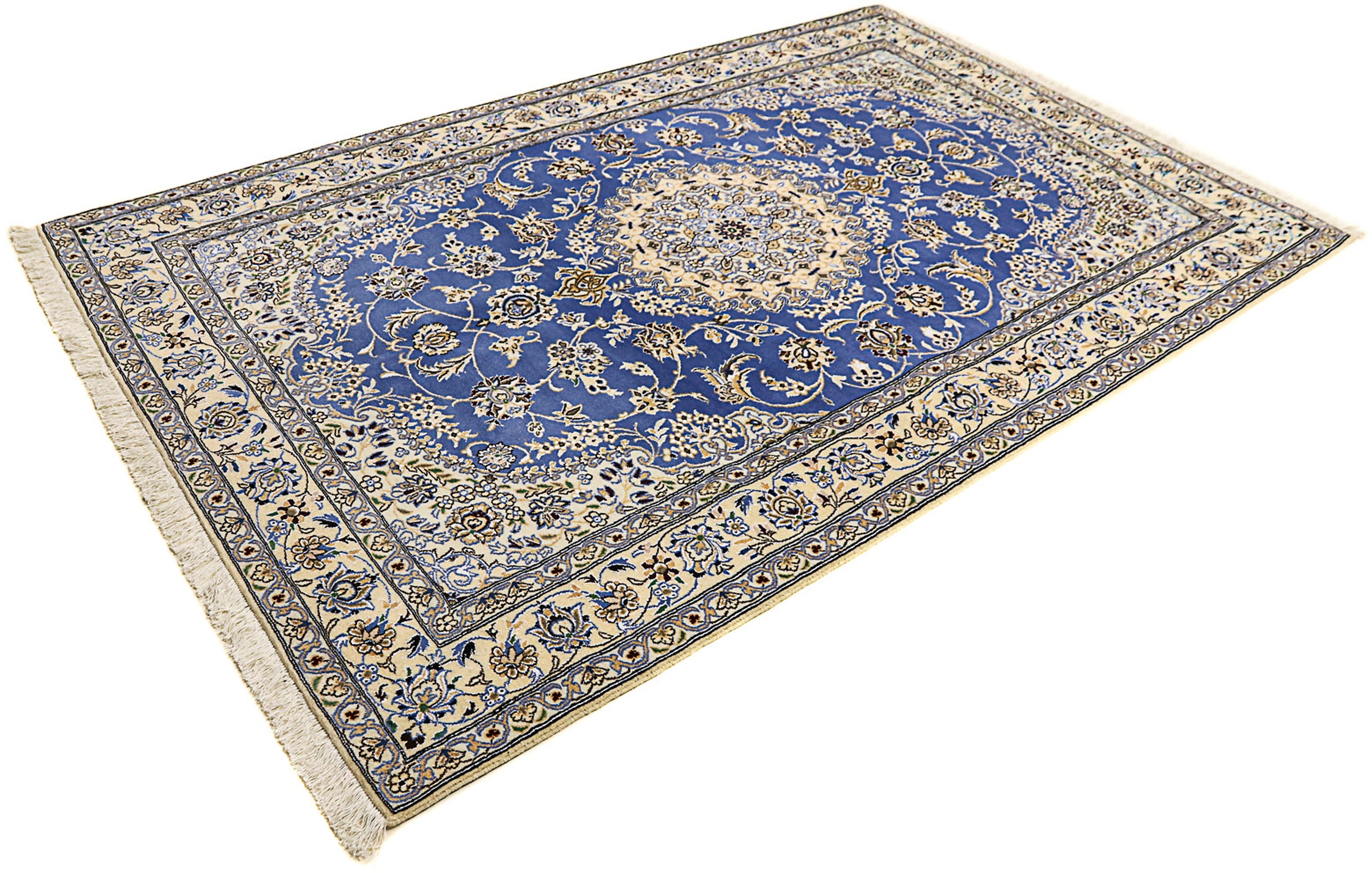 Image of morgenland Orientteppich »Perser - Nain - Royal - 248 x 158 cm - blau«, rechteckig, 10 mm Höhe, Wohnzimmer, Handgeknüpft, Einzelstück mit Zertifikat bei Ackermann Versand Schweiz