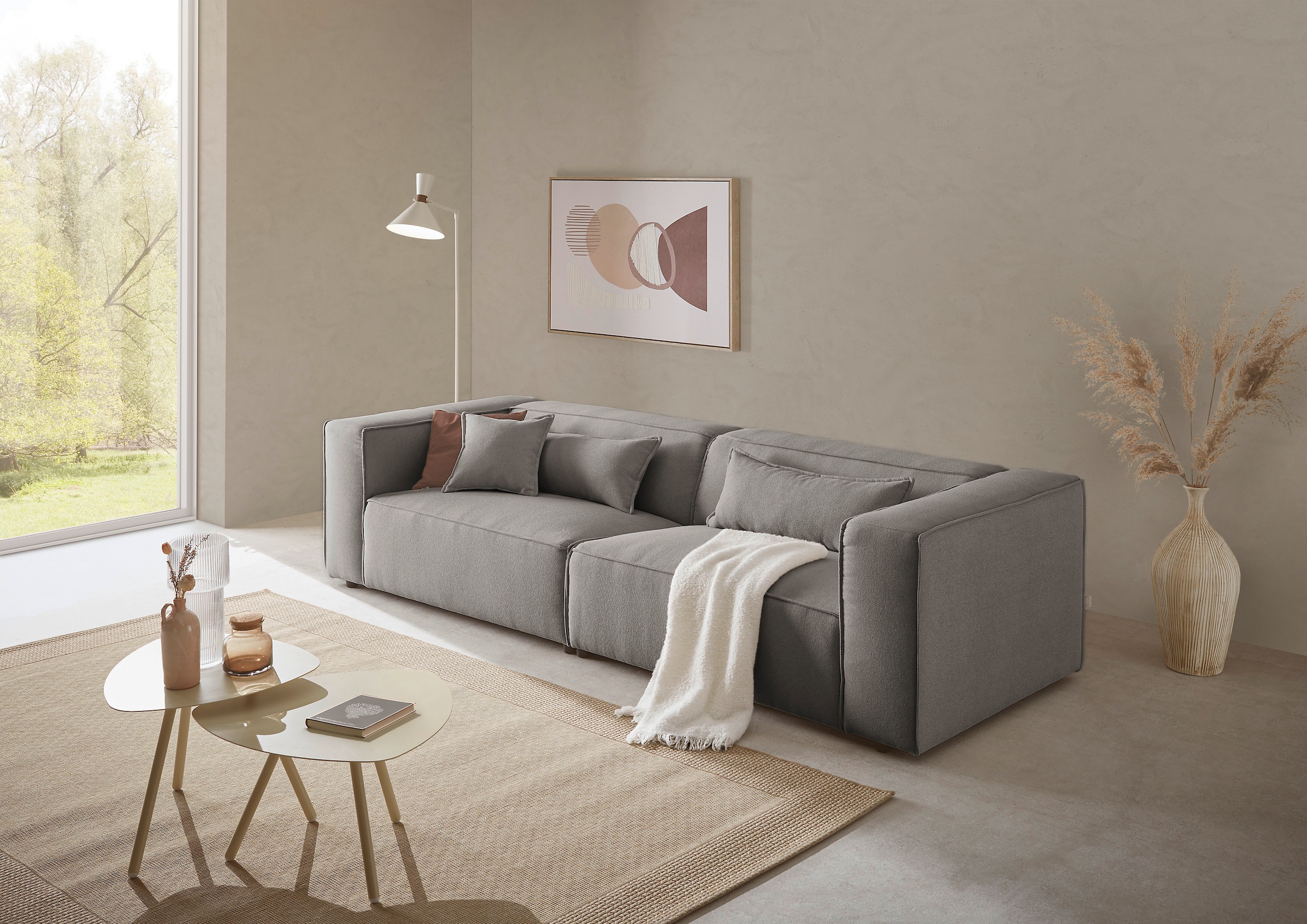 LeGer Home by Lena Gercke 3-places »PIARA, Struktur, Couch mit Kedernaht« pieds noirs, confort d'assise agréable