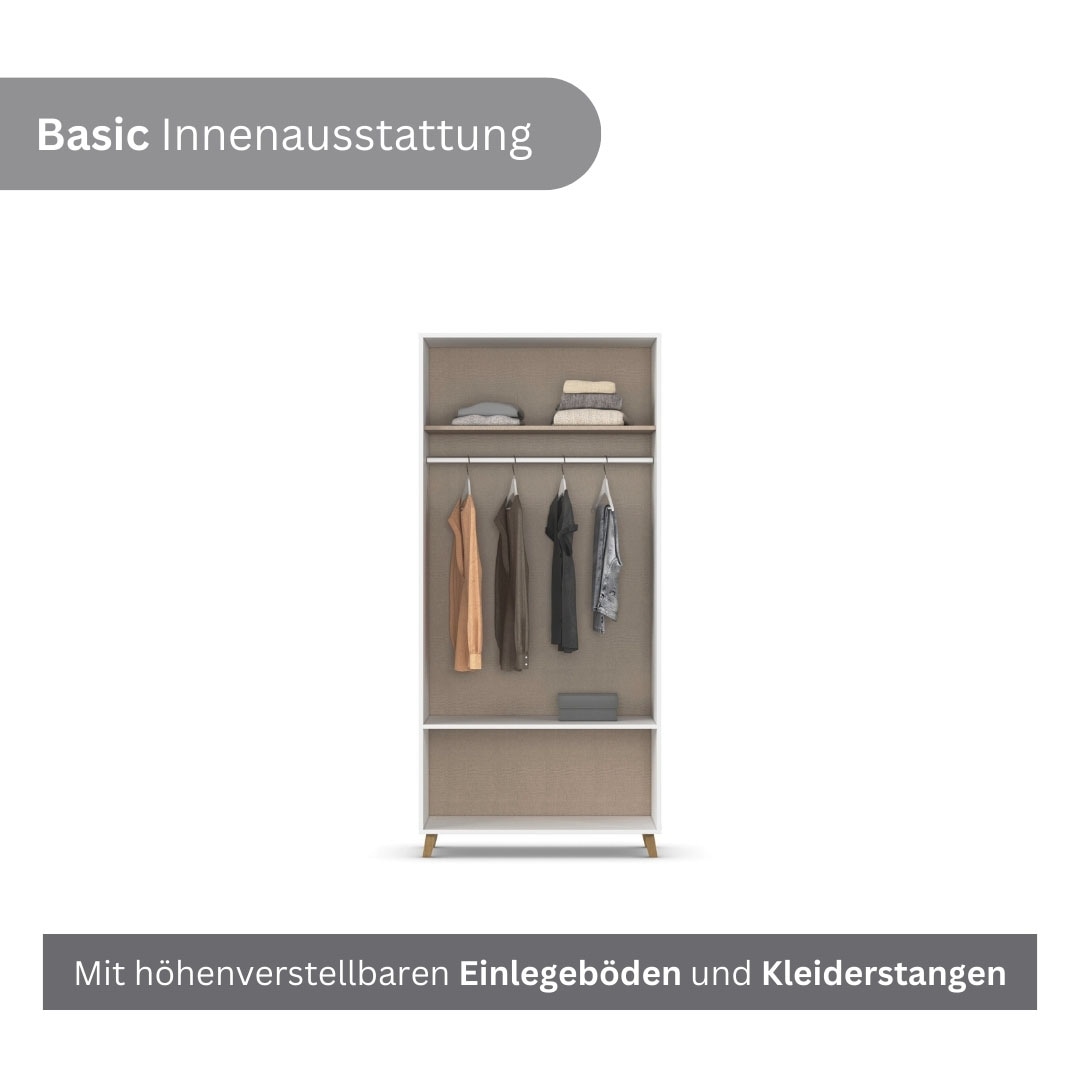 rauch »Kleiderschrank Schrank Garderobe SHINJO Breiten 93/140/187 cm« En 3 configurations différentes BASIC/CLASSIC/PREMIUM,  poignées et pieds en bois massif avec 2 tiroirs MADE IN GERMANY