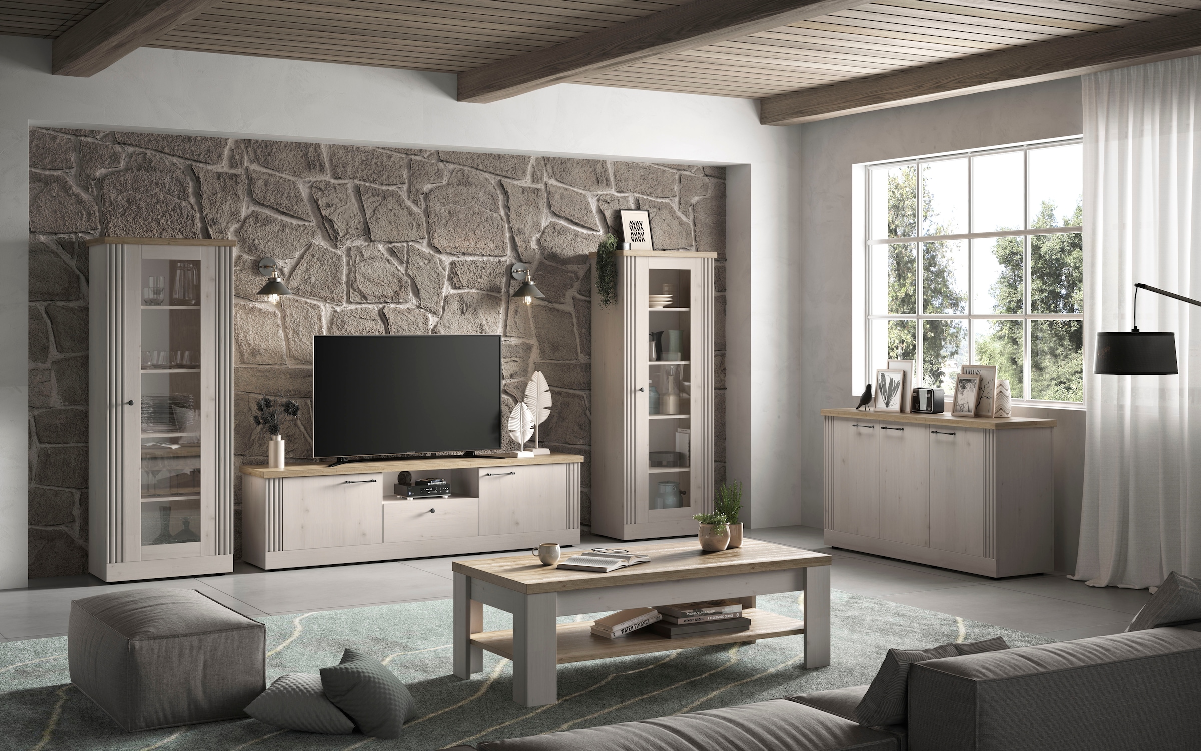Home affaire Sideboard »Country Breite 164 cm, Kommode mit 3 Türen, Anrichte im«, Landhausstil, viel Stauraum, mit Metallgriffe, MDF Rahmen