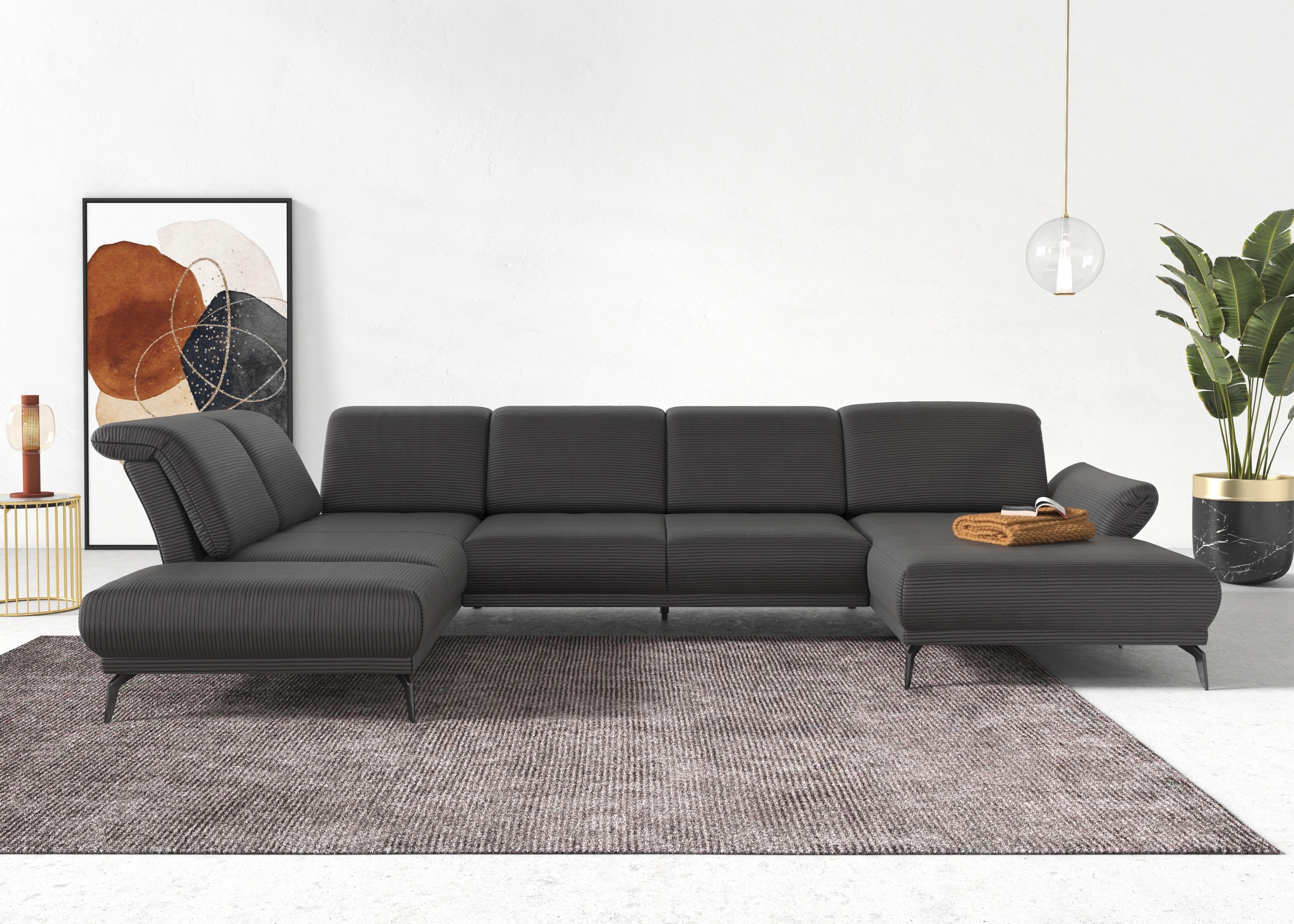 INOSIGN Wohnlandschaft »Coco U-Form« Sitztiefen-, Arm- und Kopfteilverstellung, Cord-Bezug, Fusshöhe 15 cm